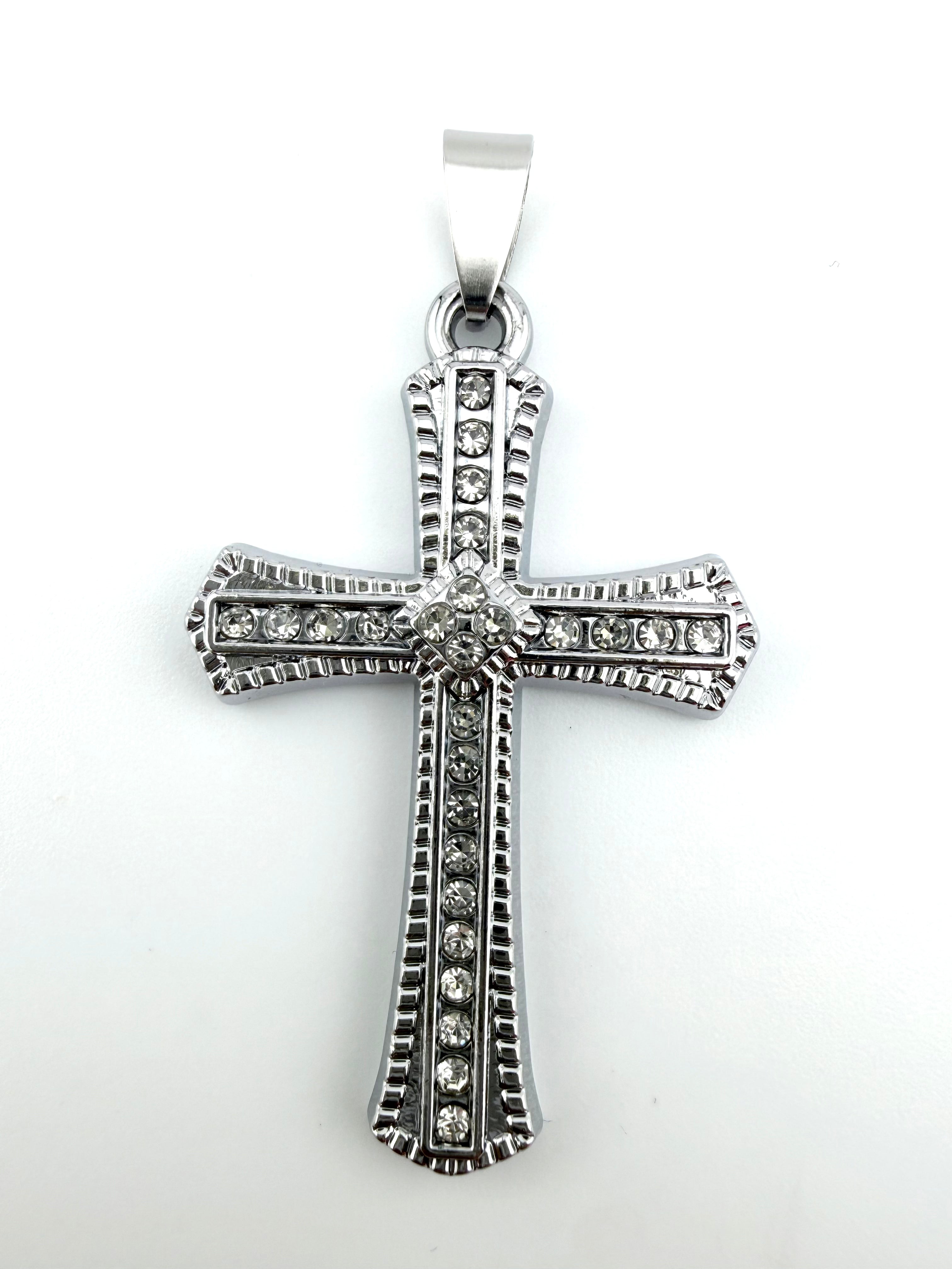 Stainless Steel Cross Pendant With Cubic Zirconia