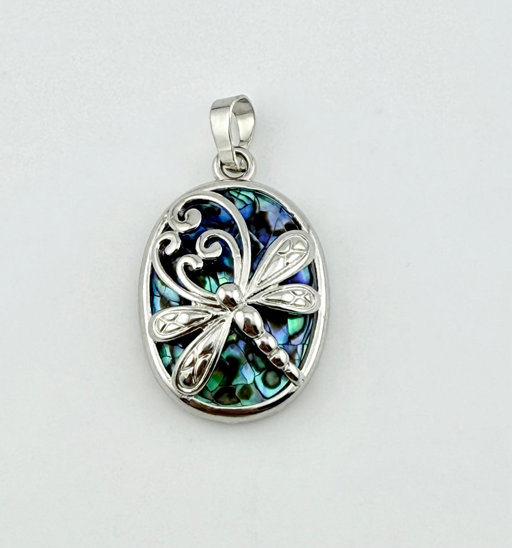 Oval Abalone Dragonfly Pendant