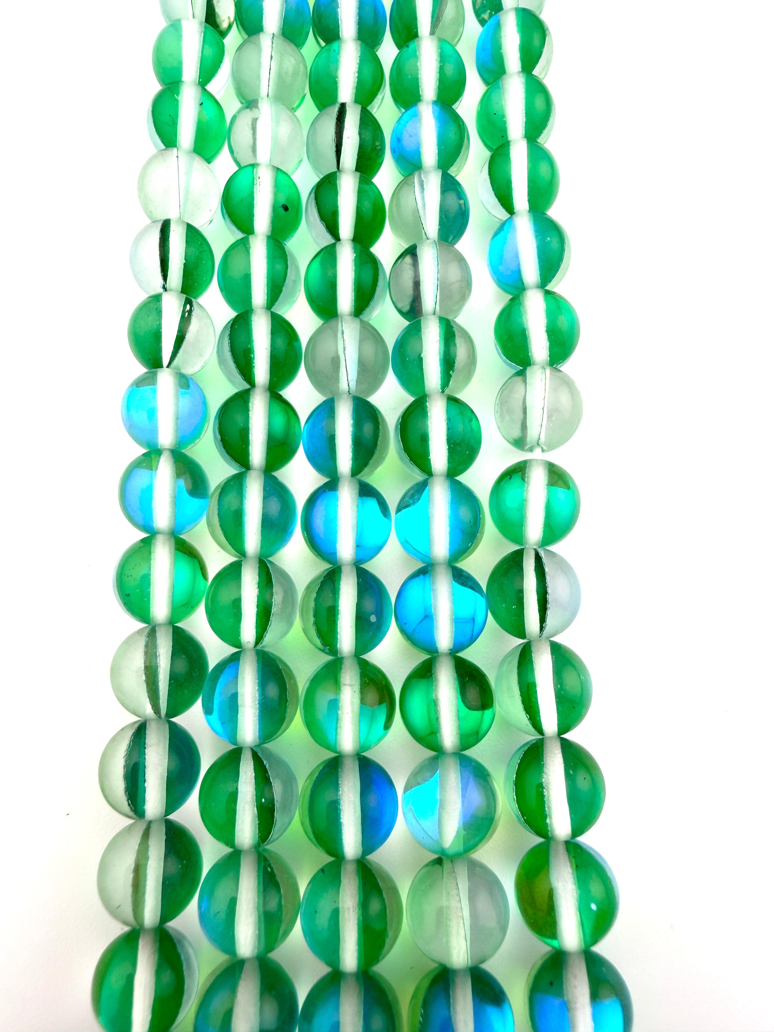 8mm Aurora Glass Beads Green