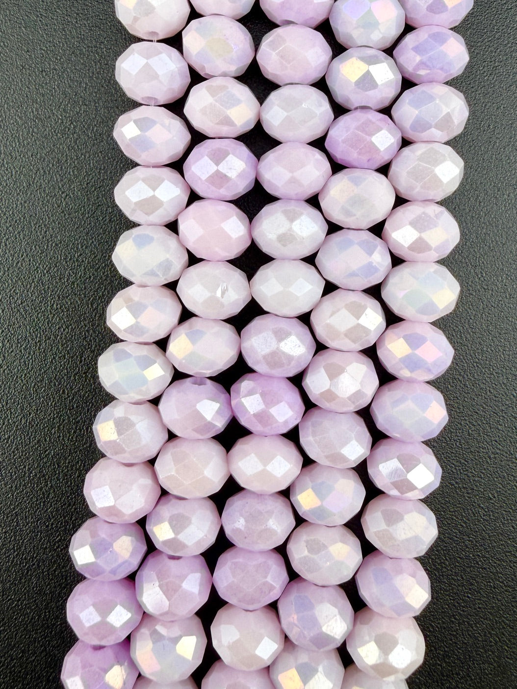 8mm Glass Faceted Rondelle Beads Light Purple-White