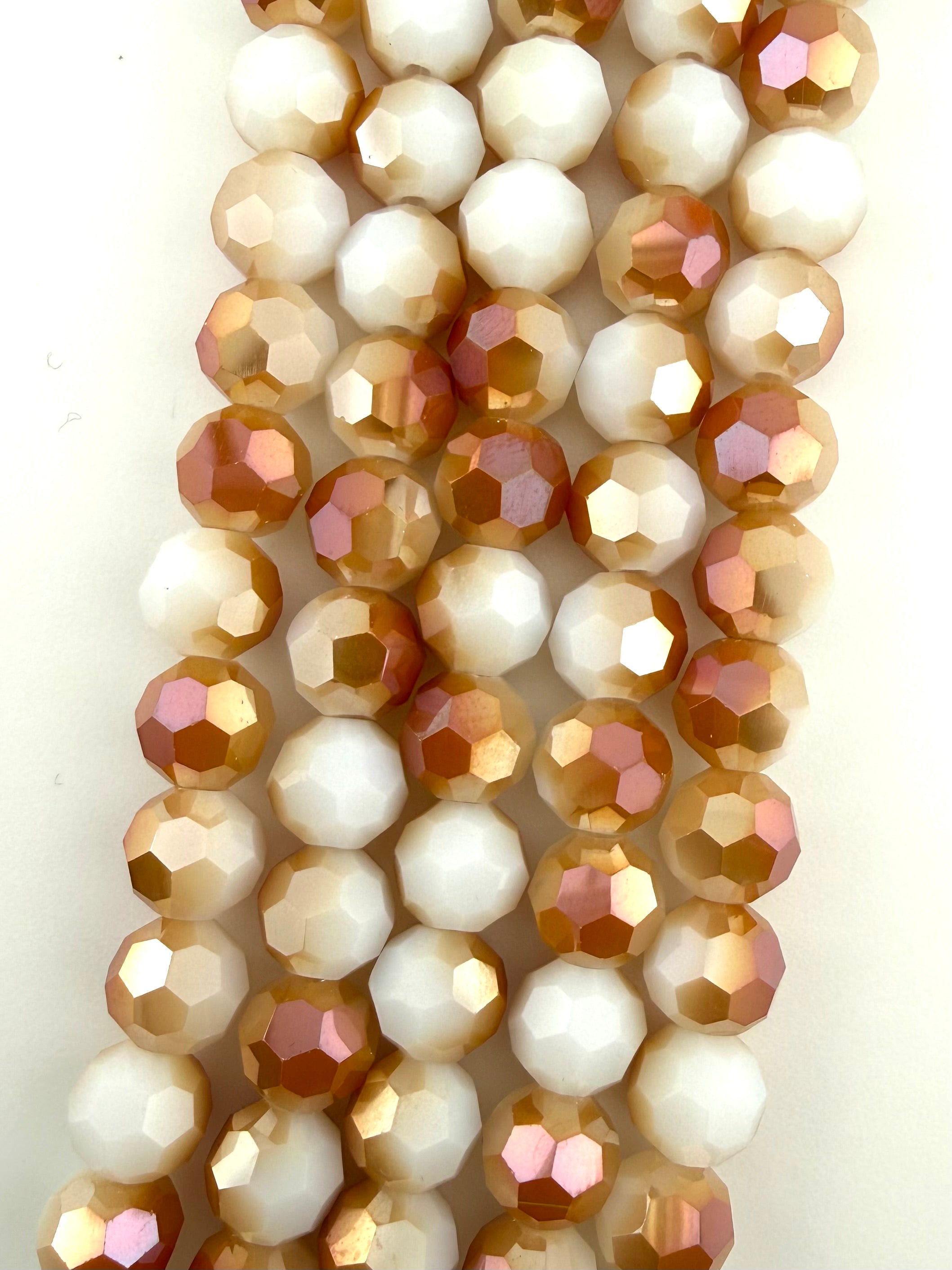 8mm Glass faceted round Beads Brown and white