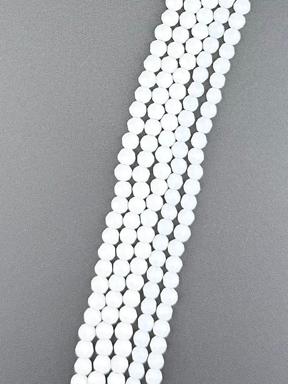 6mm Glass Faceted Round Beads White