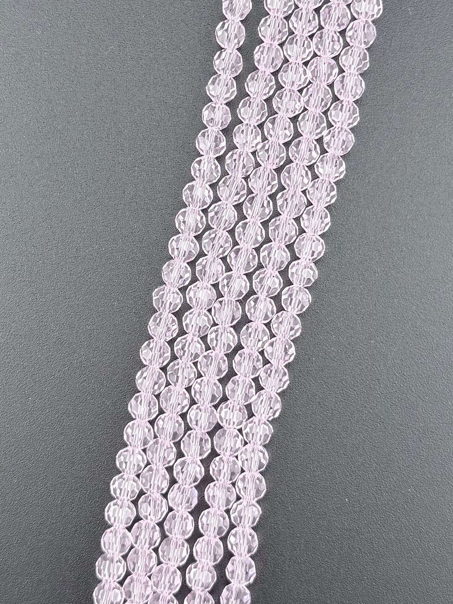 6mm Glass Faceted Round Beads Transparent light Pink
