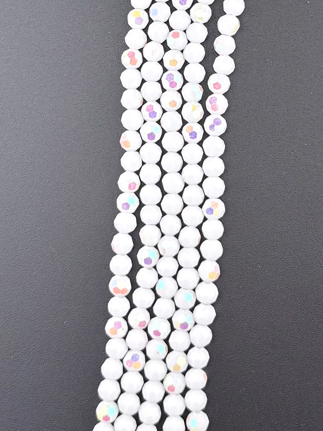 6mm Glass Faceted Round Beads Shiny White