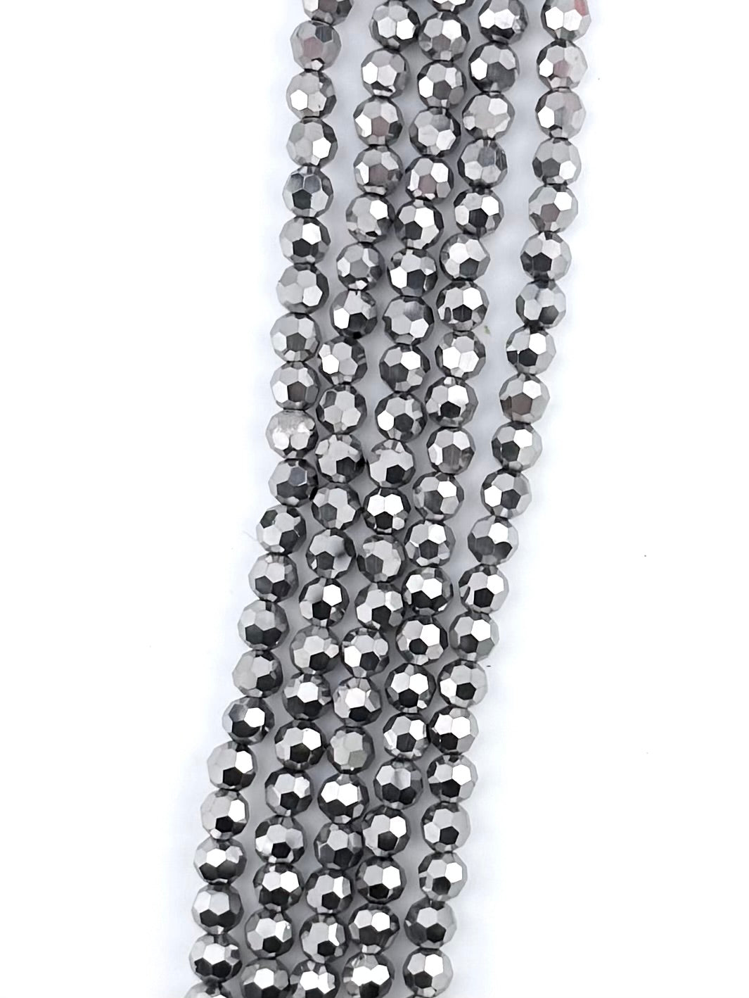 6mm Glass Faceted Round Beads Silver
