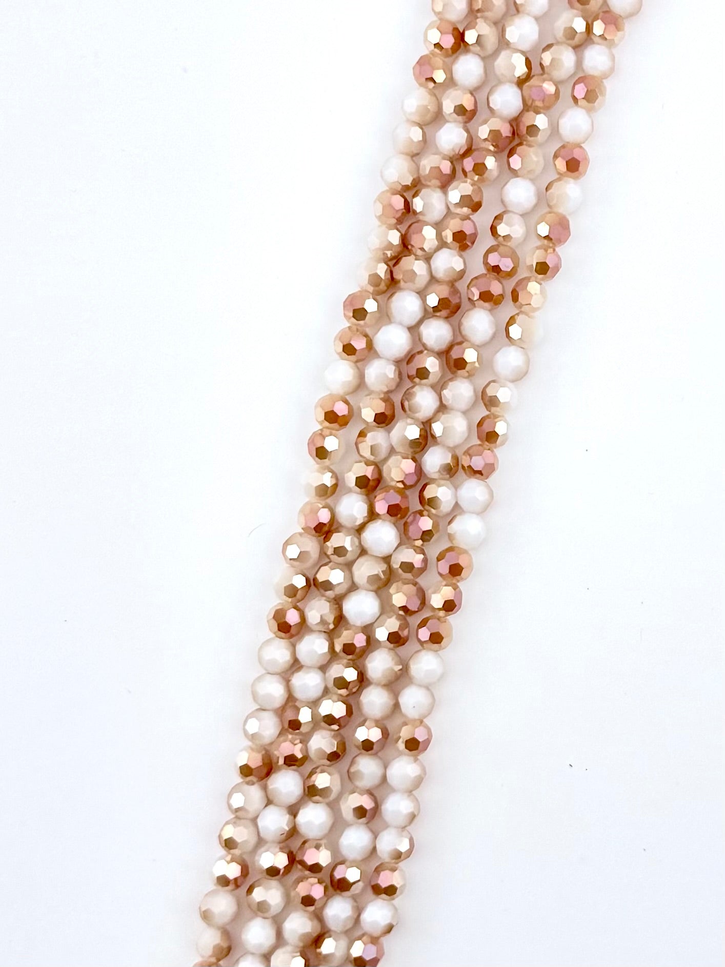 6mm Glass Faceted Round Beads White Brown