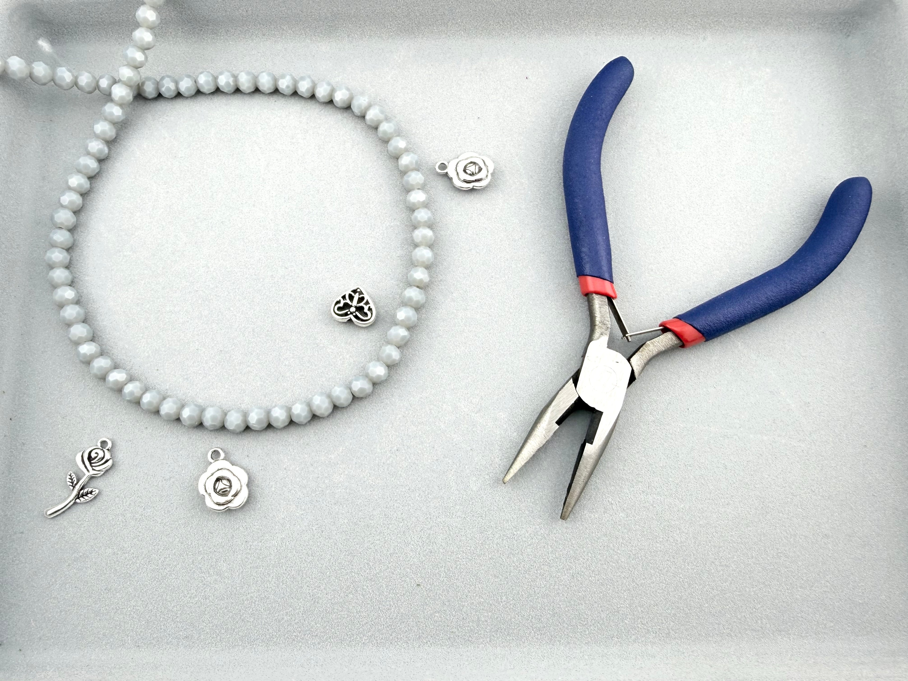 6mm Glass Faceted Round Beads Light Gray