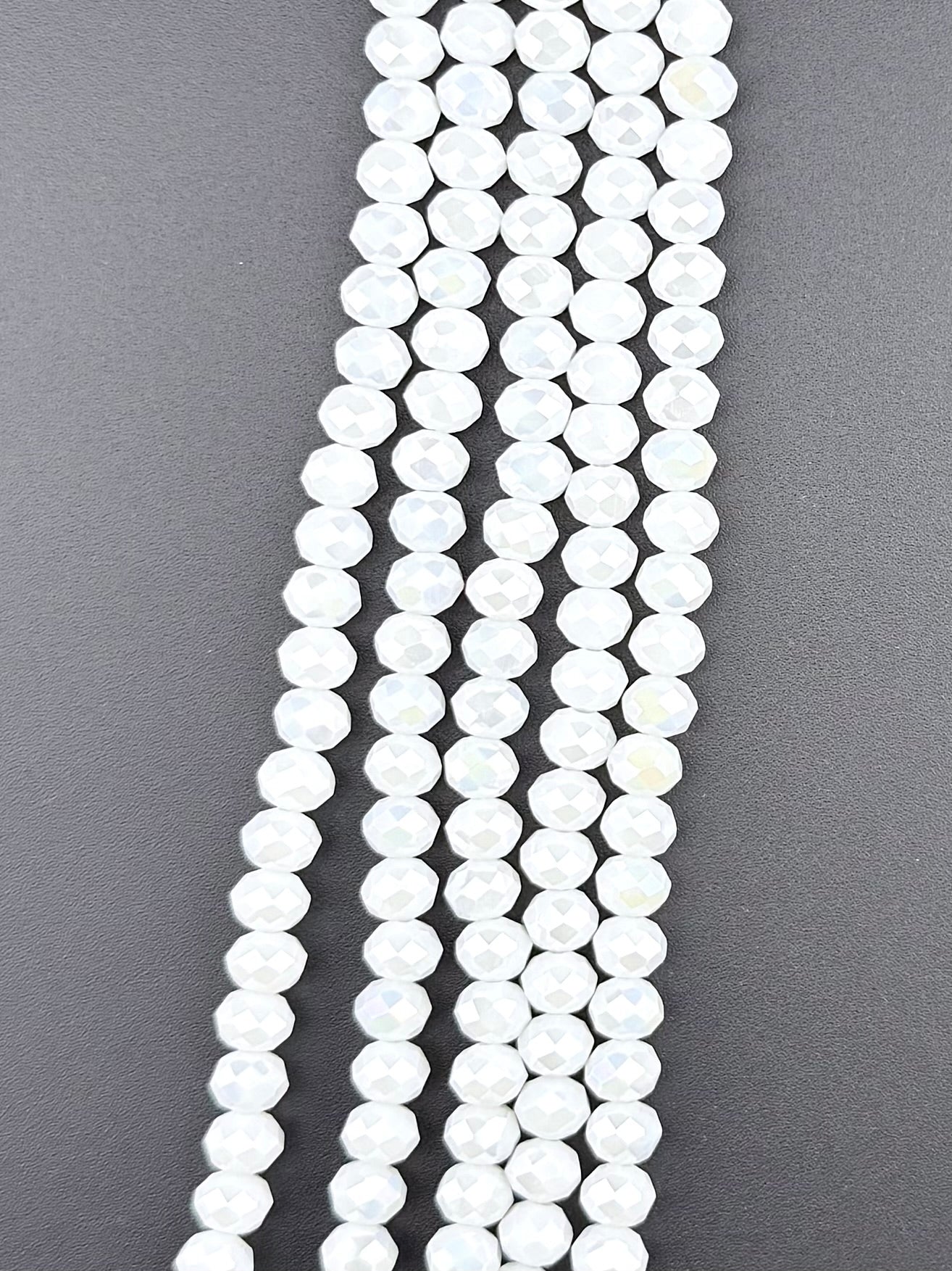 8mm Glass Faceted Rondelle Beads Shiny White