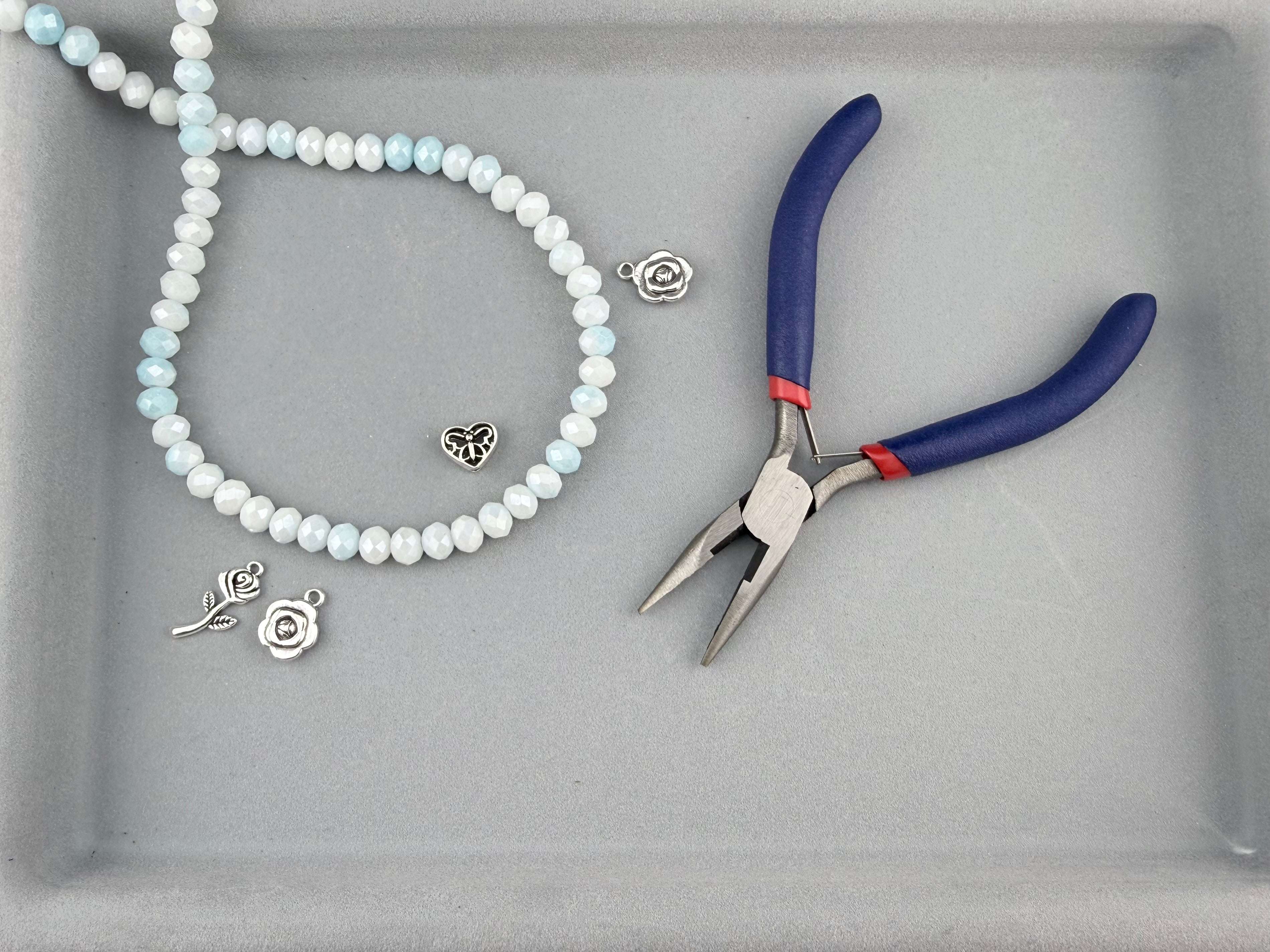 8mm Glass Faceted Rondelle Beads White-Blue