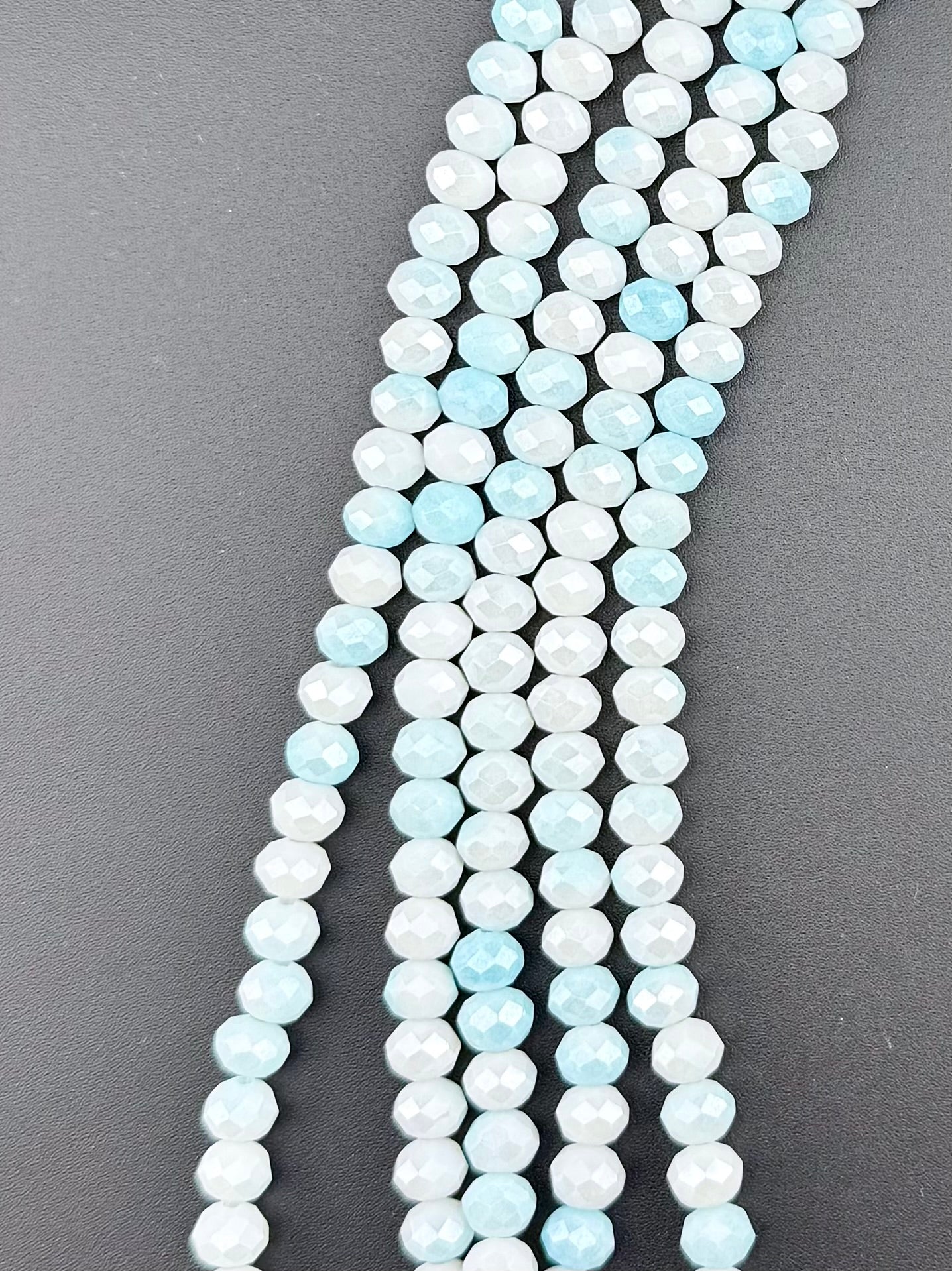 8mm Glass Faceted Rondelle Beads White-Blue