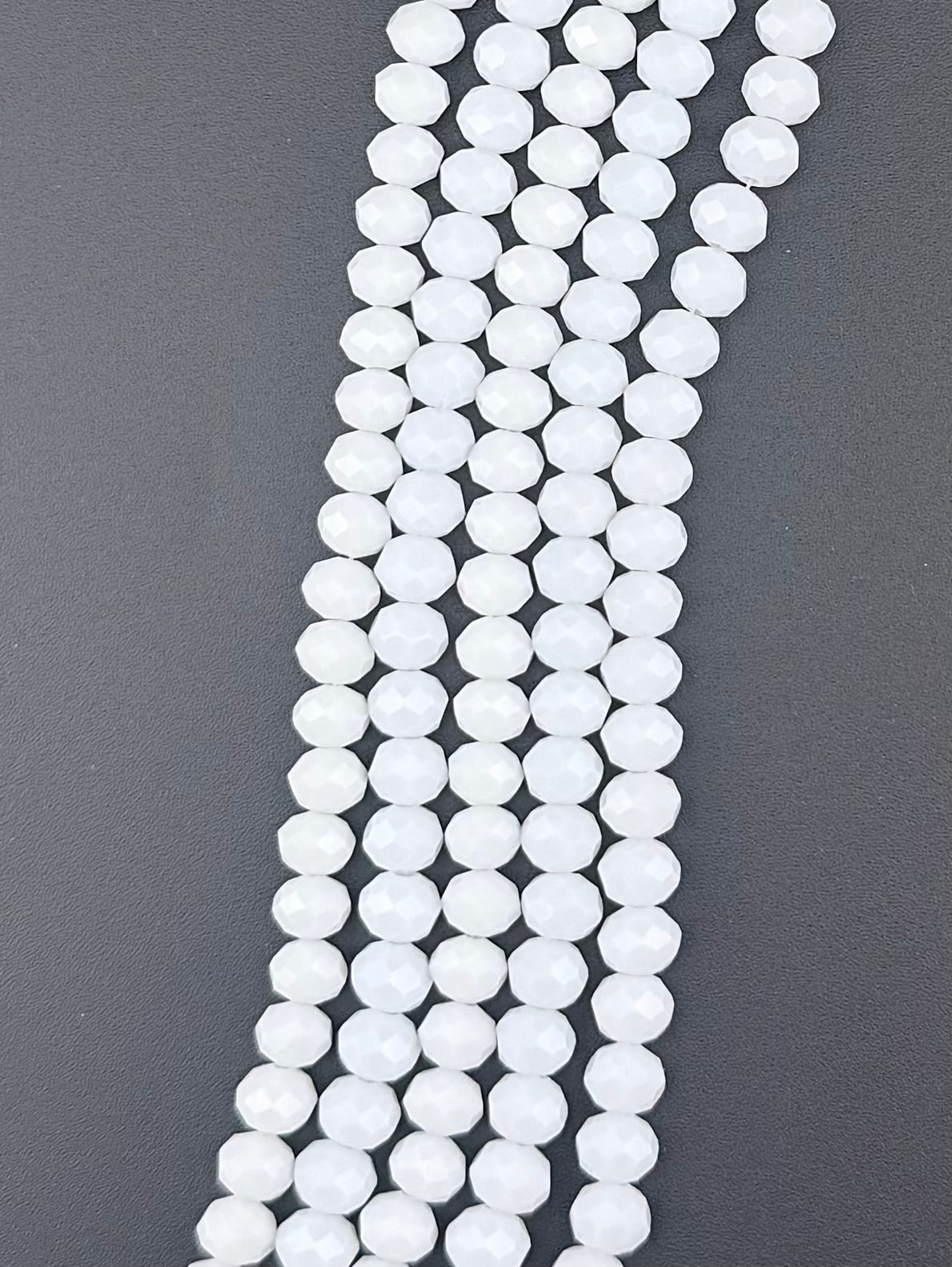 8mm Glass Faceted Rondelle Beads White