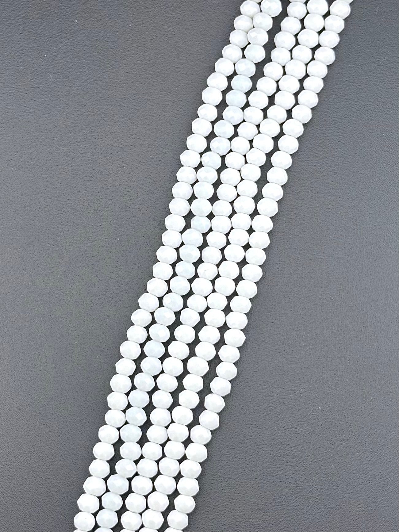 6mm Glass Faceted Rondelle Beads White