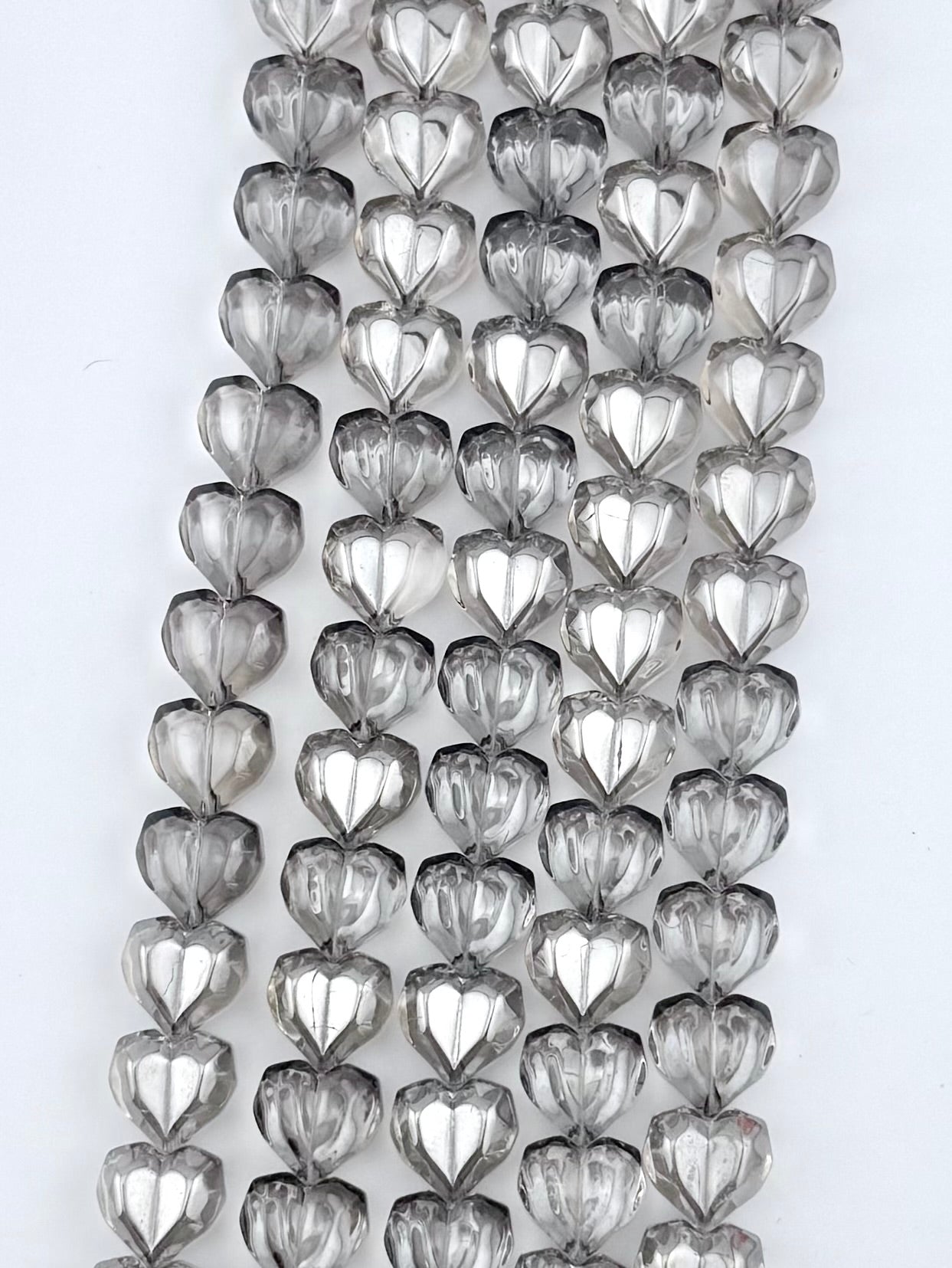 14mm Glass Heart Beads Gray