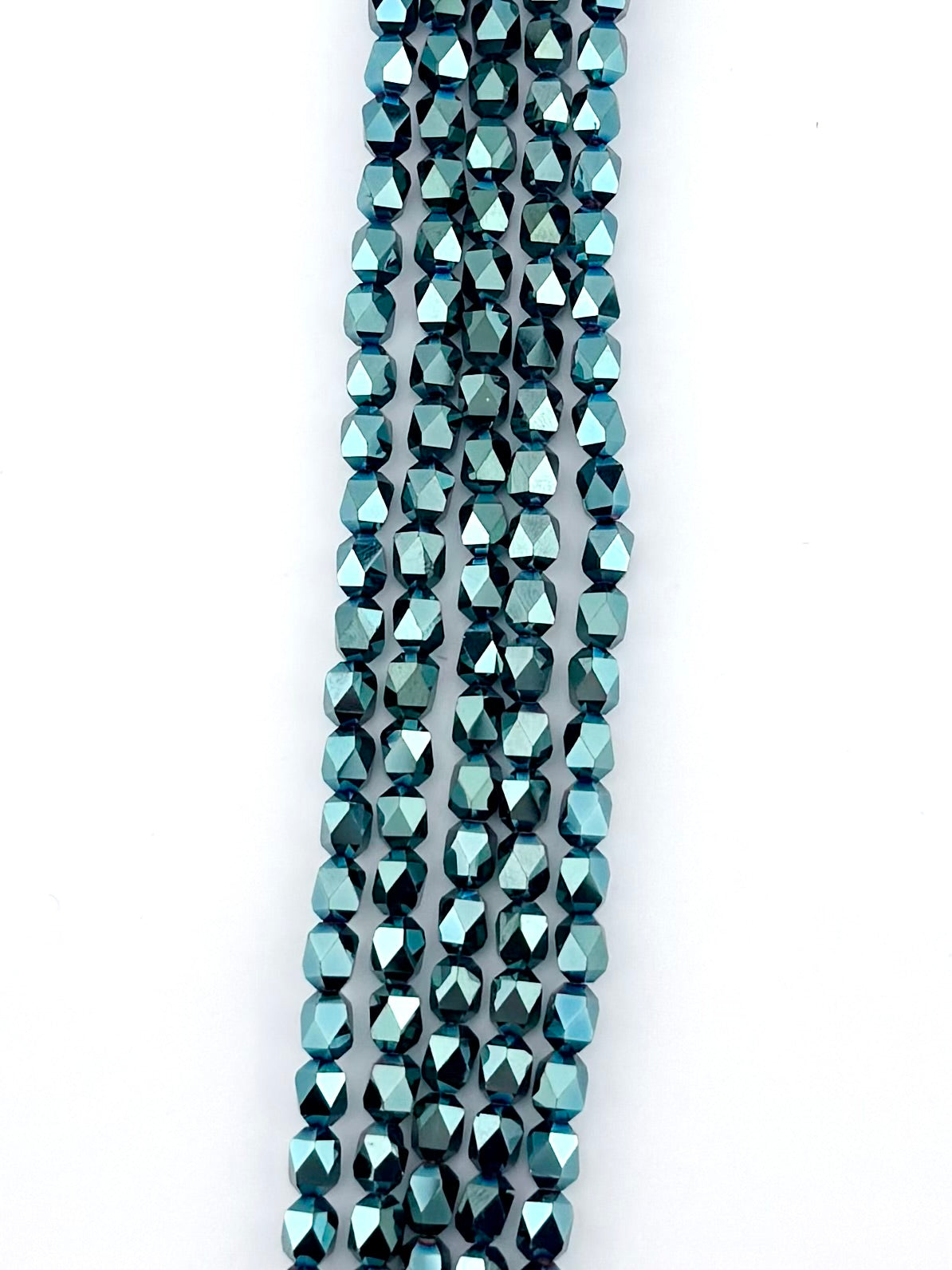 6mm Cornerless Cube Faceted Glass Beads Iris Green