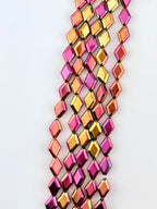8-11mm Rectangle Pressed Glass Beads Metallic Rainbow