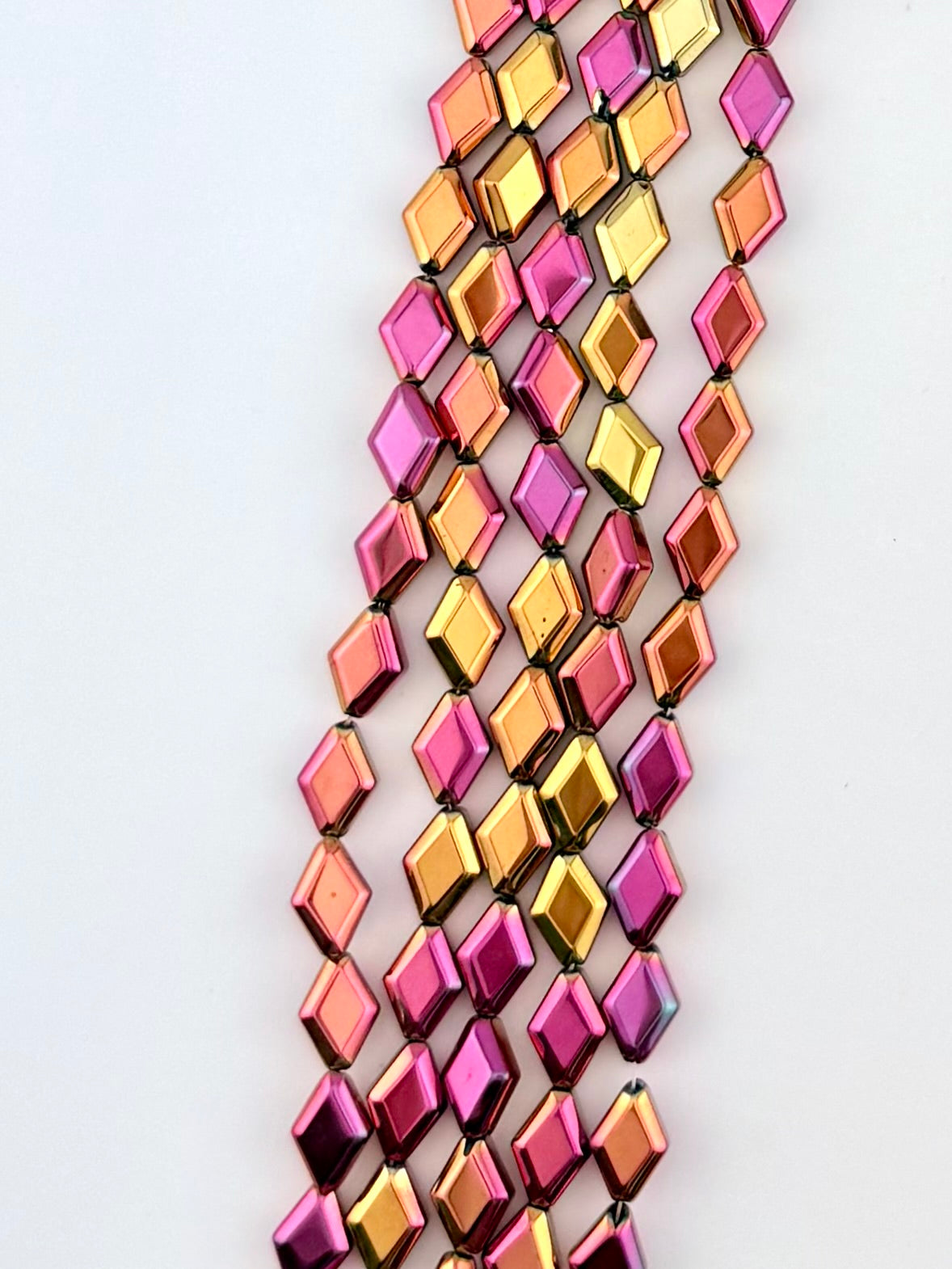 8-11mm Rectangle Pressed Glass Beads Metallic Rainbow