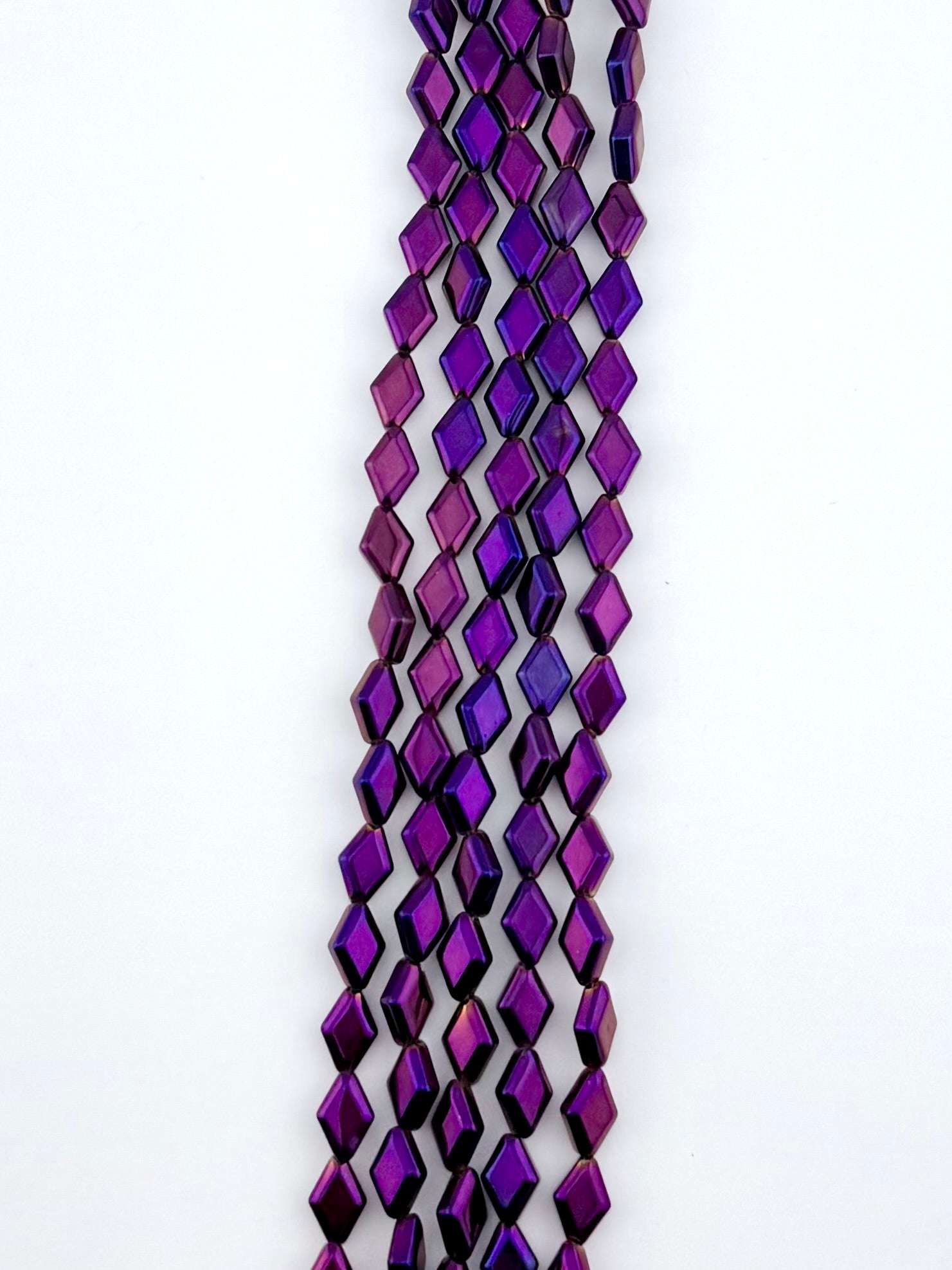 8-11mm Rectangle Pressed Glass Beads Metallic Purple
