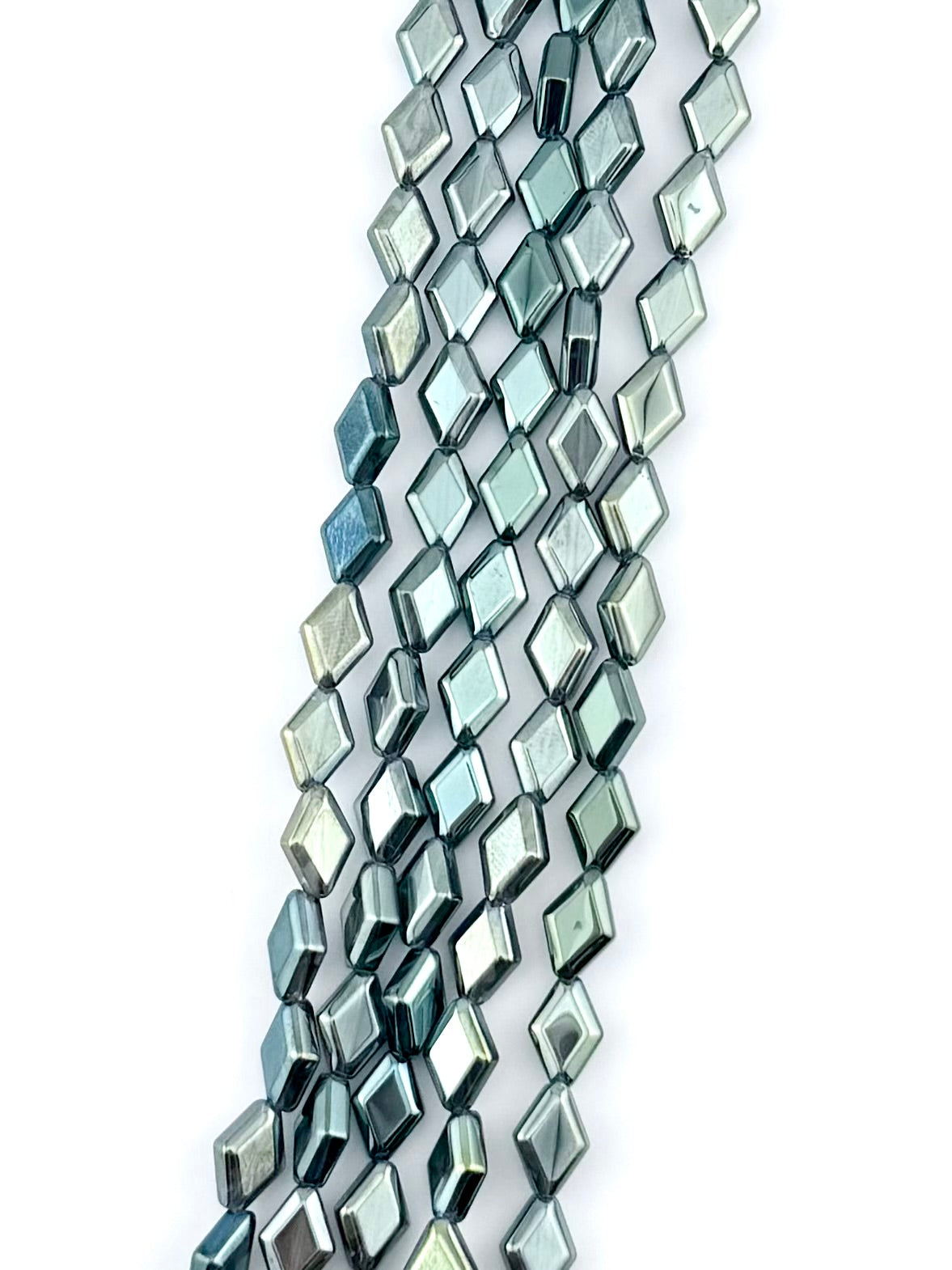 8-11mm Rectangle Pressed Glass Beads Metallic Green