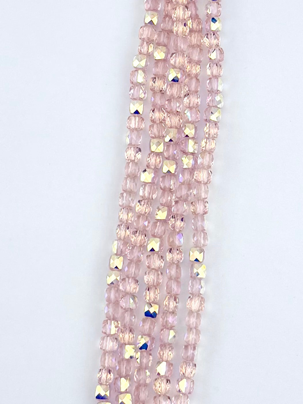 6mm Squashed Faceted Glass Beads Strand Peach