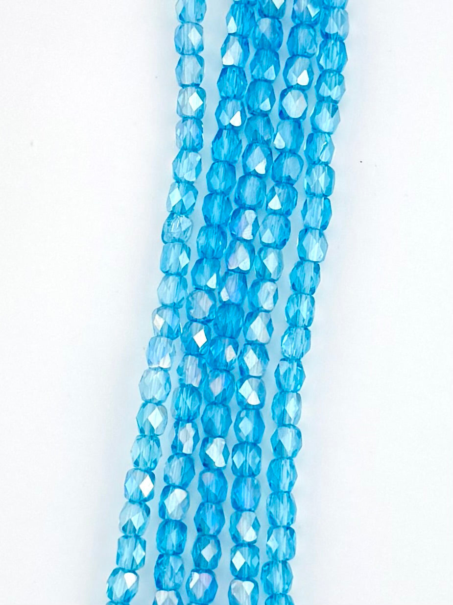 6mm Faceted Glass Bicone Beads Strand Blue
