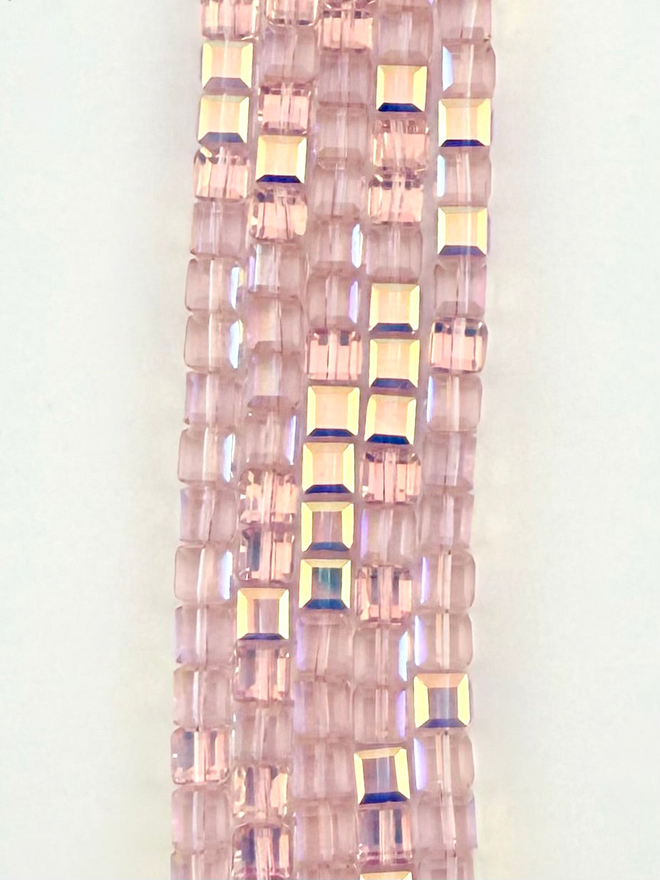 8mm Glass Cube Beads Pink