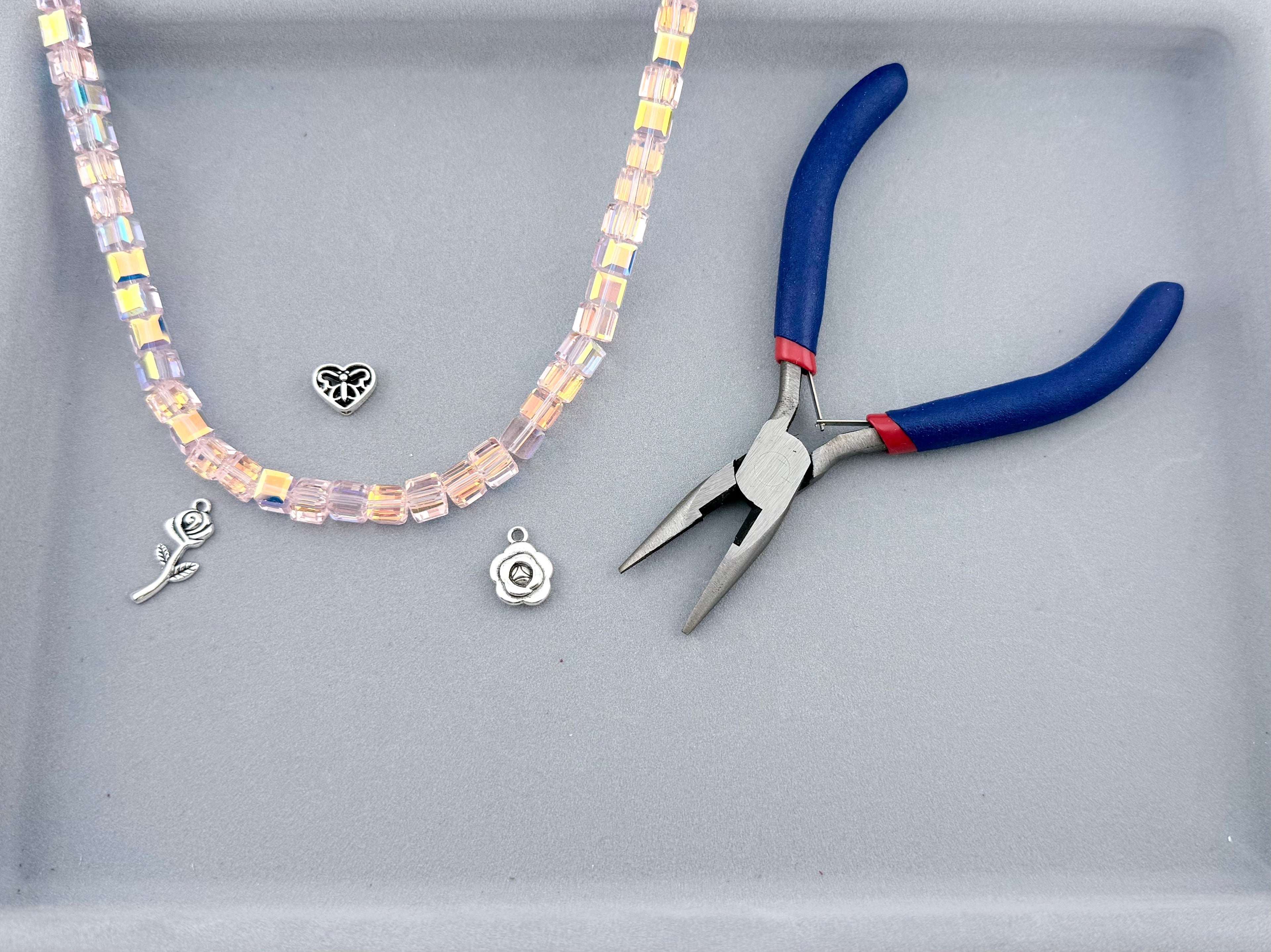 8mm Glass Cube Beads Pink