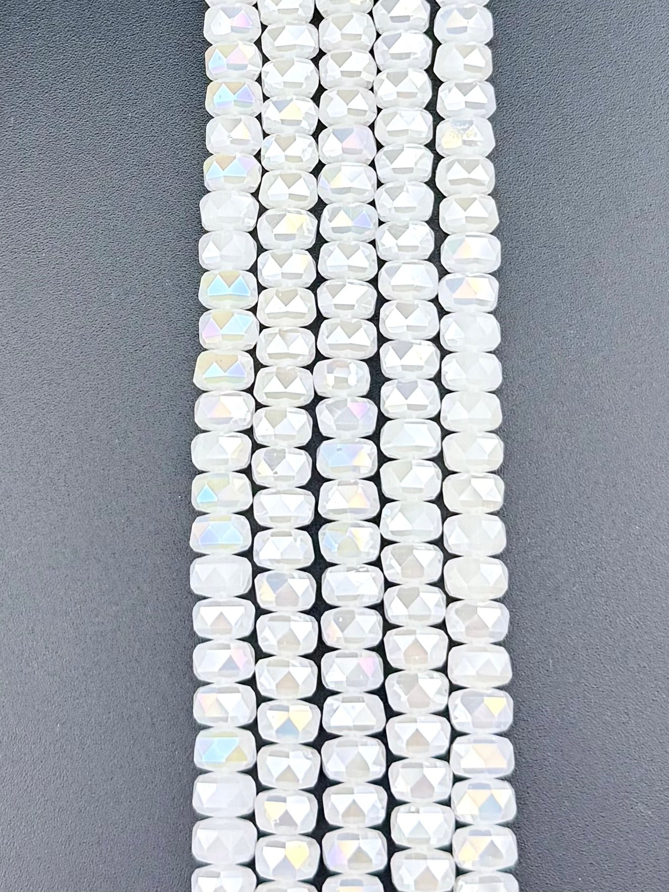 8mm Glass Faceted Rondelle Beads White
