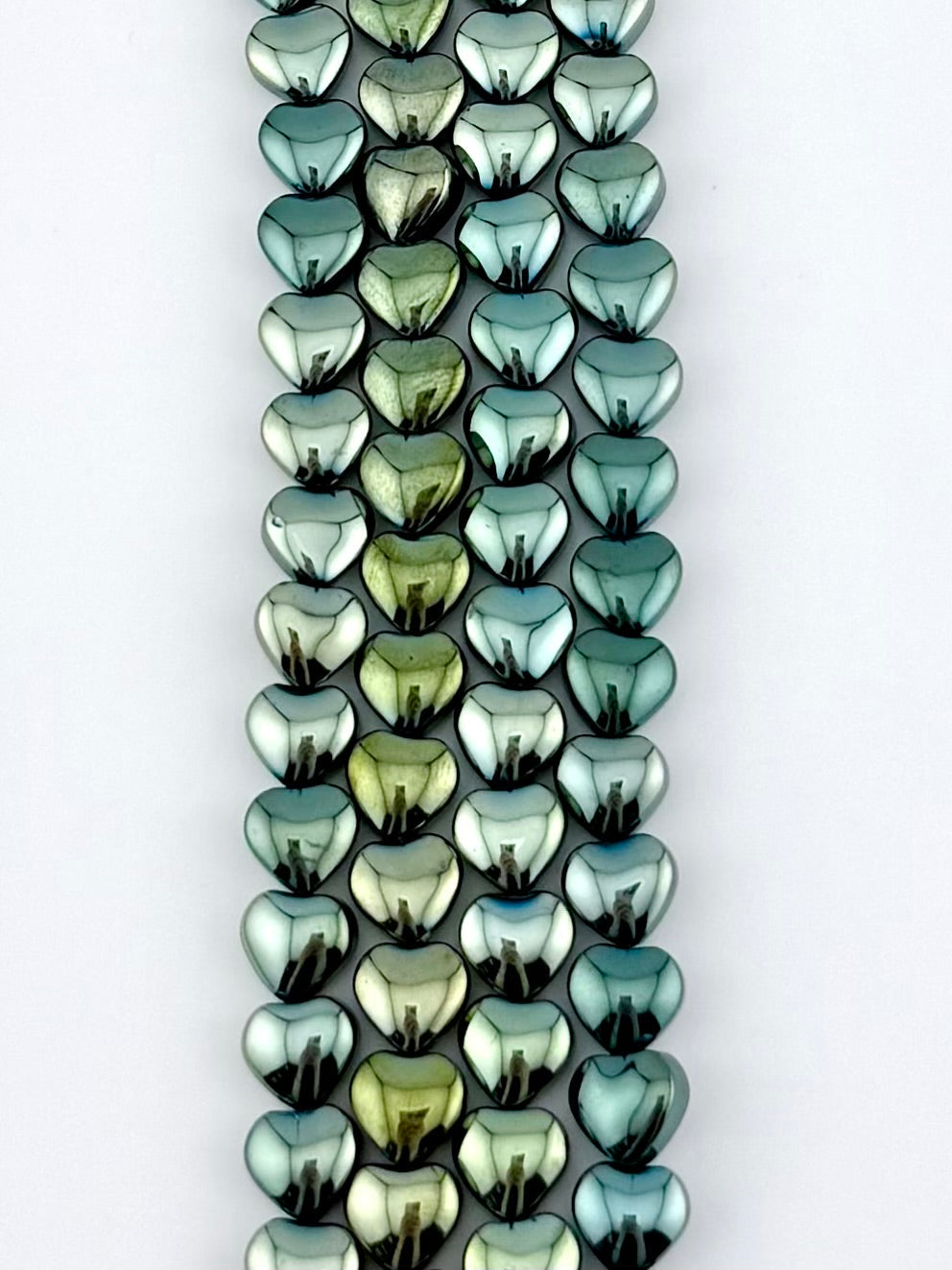8mm Faceted Glass Heart Beads Strand Metallic Green