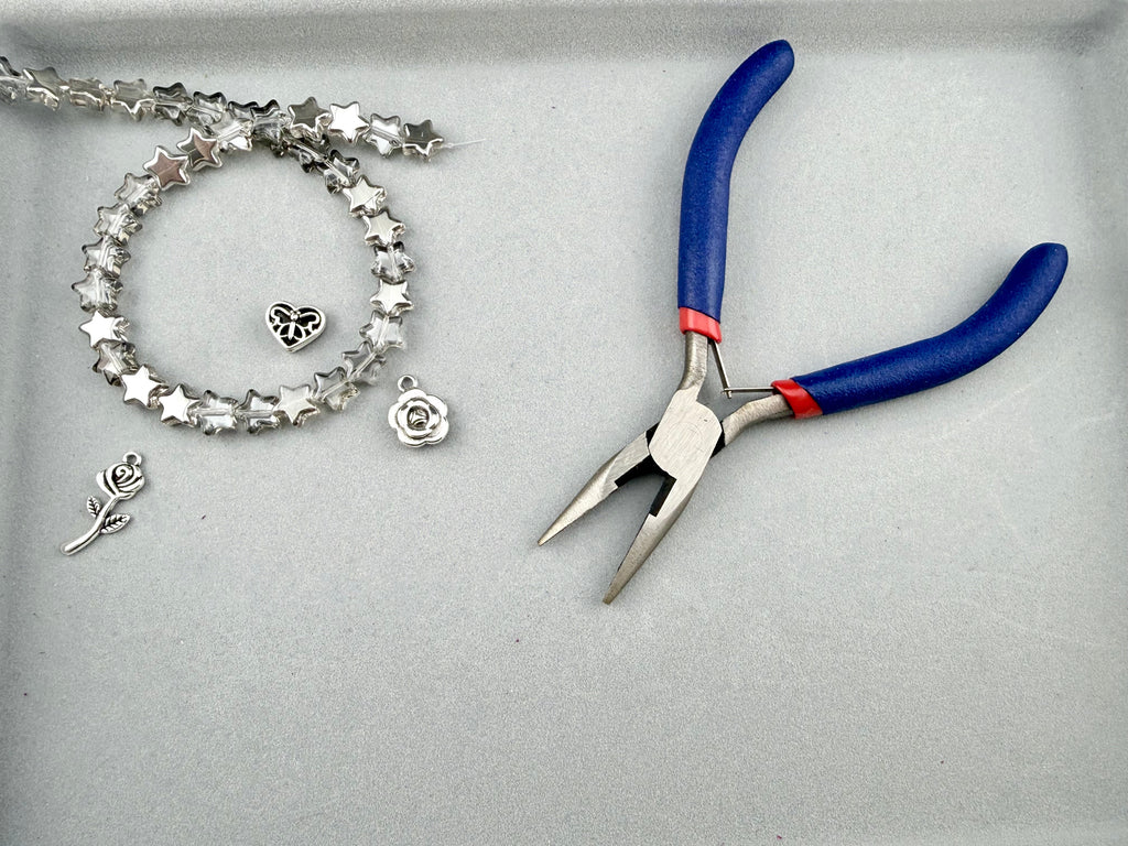 8mm Glass Star Beads Strand Grey