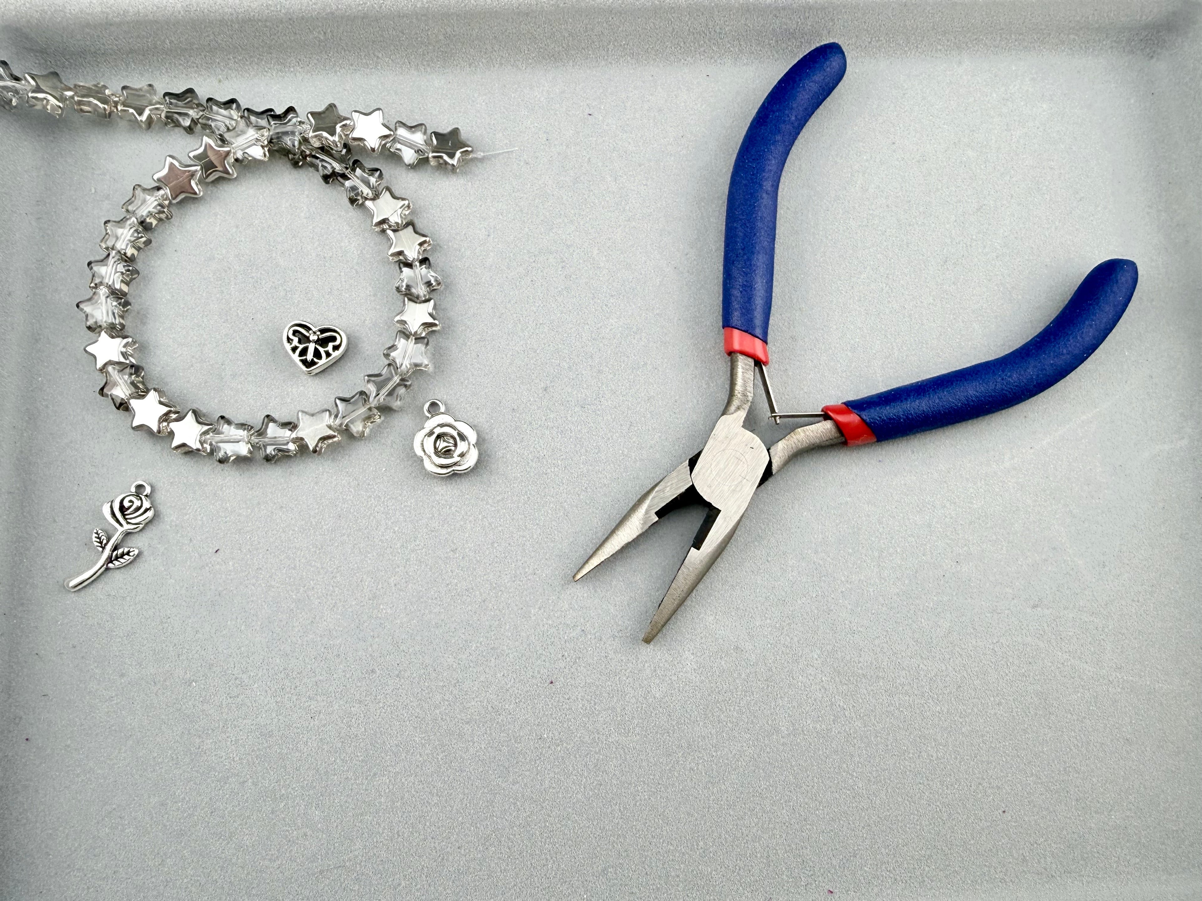 8mm Faceted Metal Star Beads Strand Grey