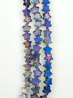 8mm Faceted Metal Star Beads Strand Black Diamond AB