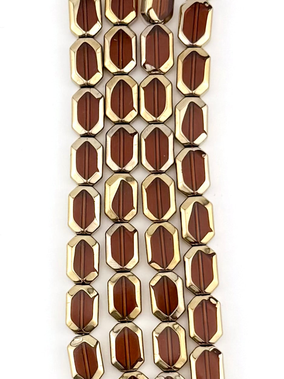 9x12mm Faceted Glass Octagon Beads Strand Brown