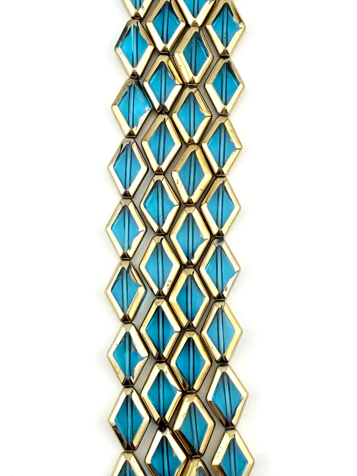 11x15mm Faceted Glass Diamond Beads Strand Teal Blue
