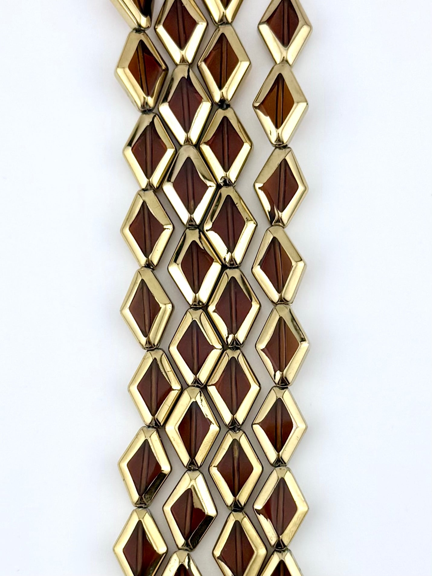 11-15mm Faceted Glass Diamond Beads Strand Brown