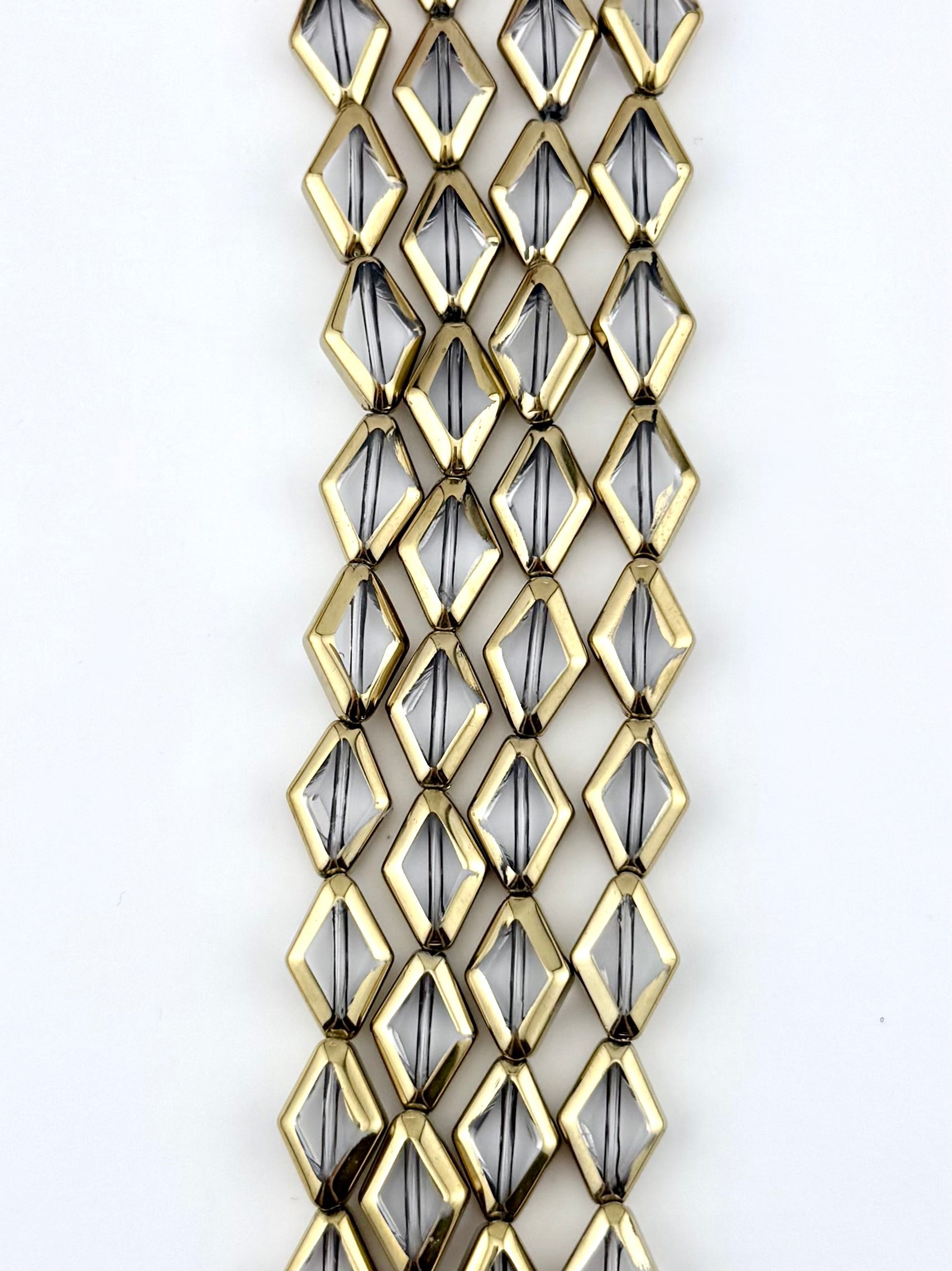 11x15mm Faceted Glass Diamond Beads Strand Gray