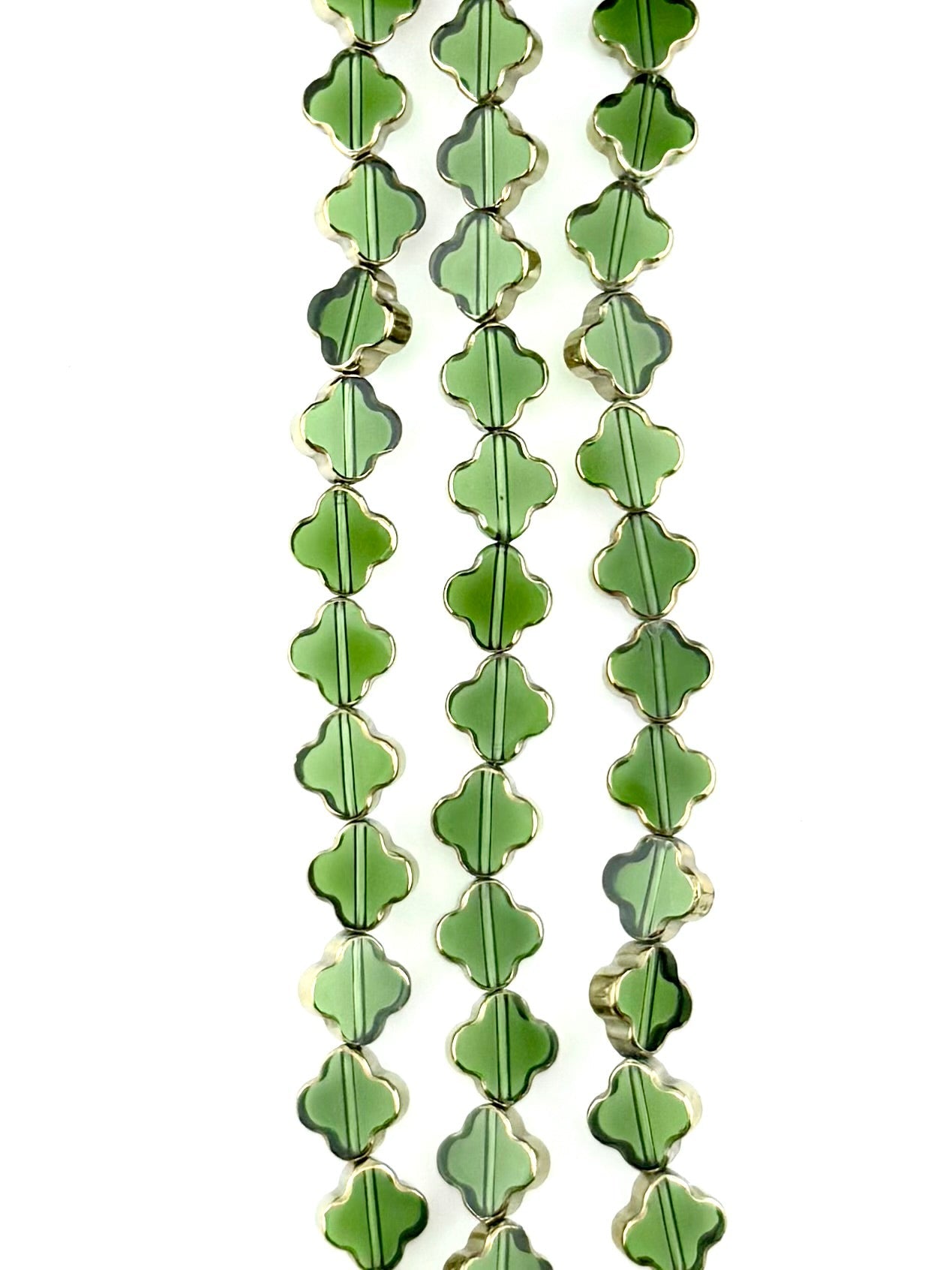 10mm Faceted Clover Beads Strand Green