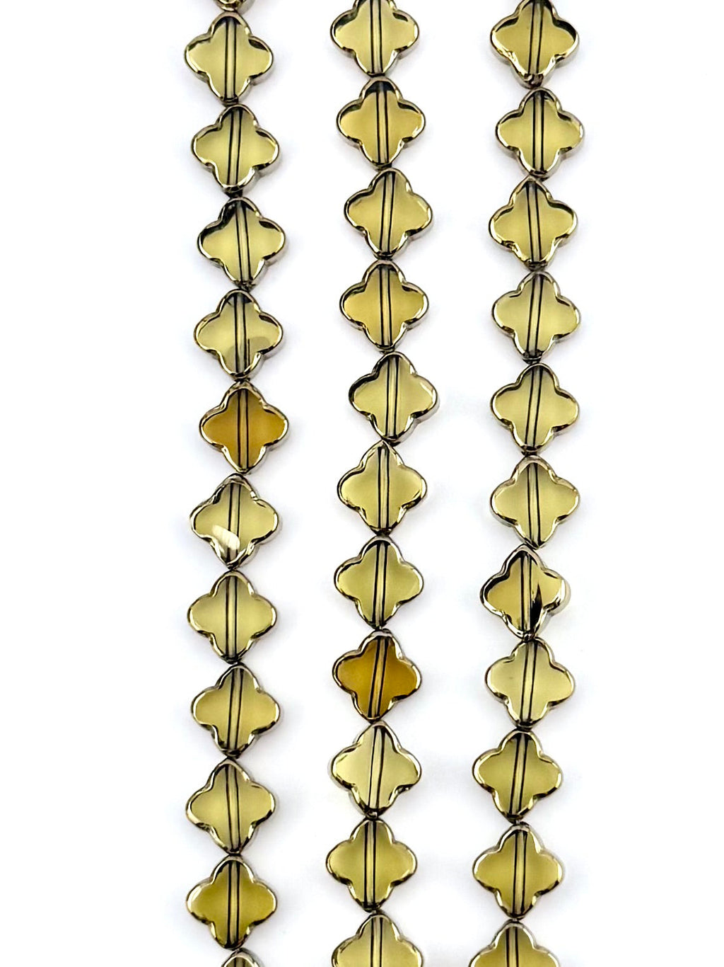 10mm Glass Clover Beads Strand Brown