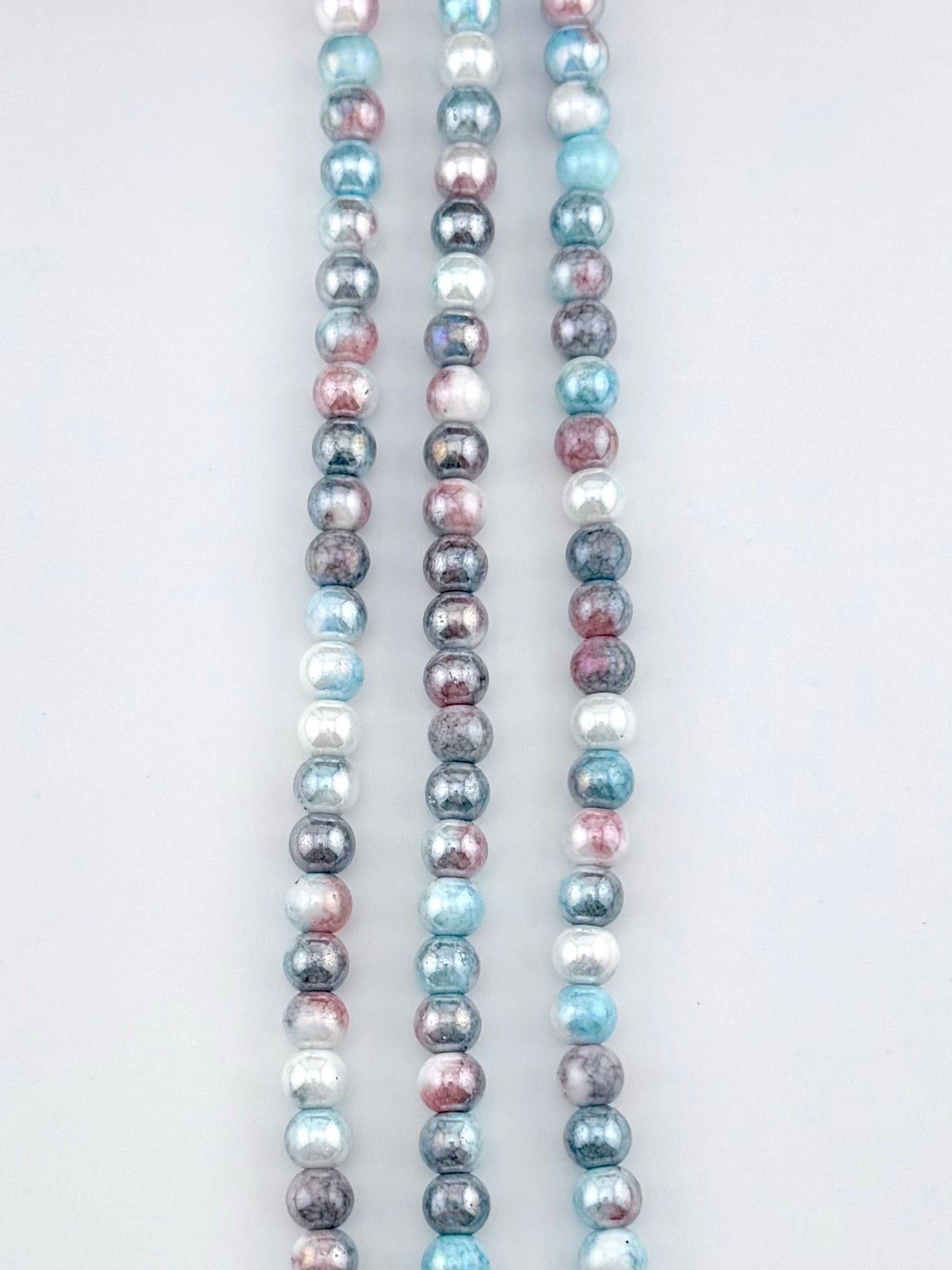 6mm Faceted Glass Round Beads Strand Blue-White