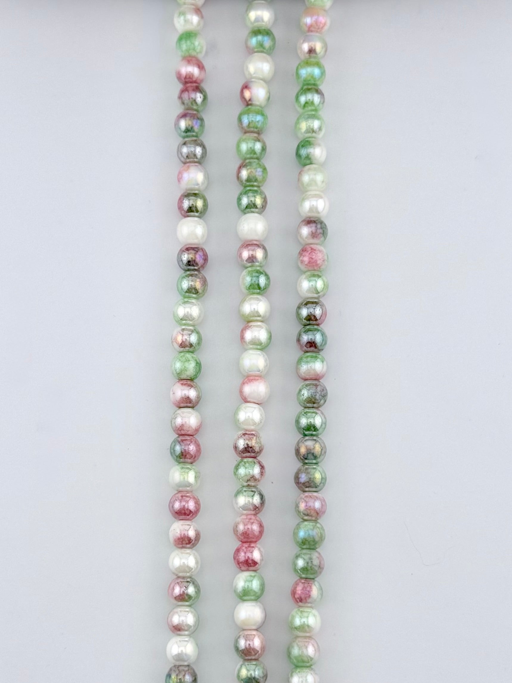 6mm Faceted Glass Round Beads Strand Green-White