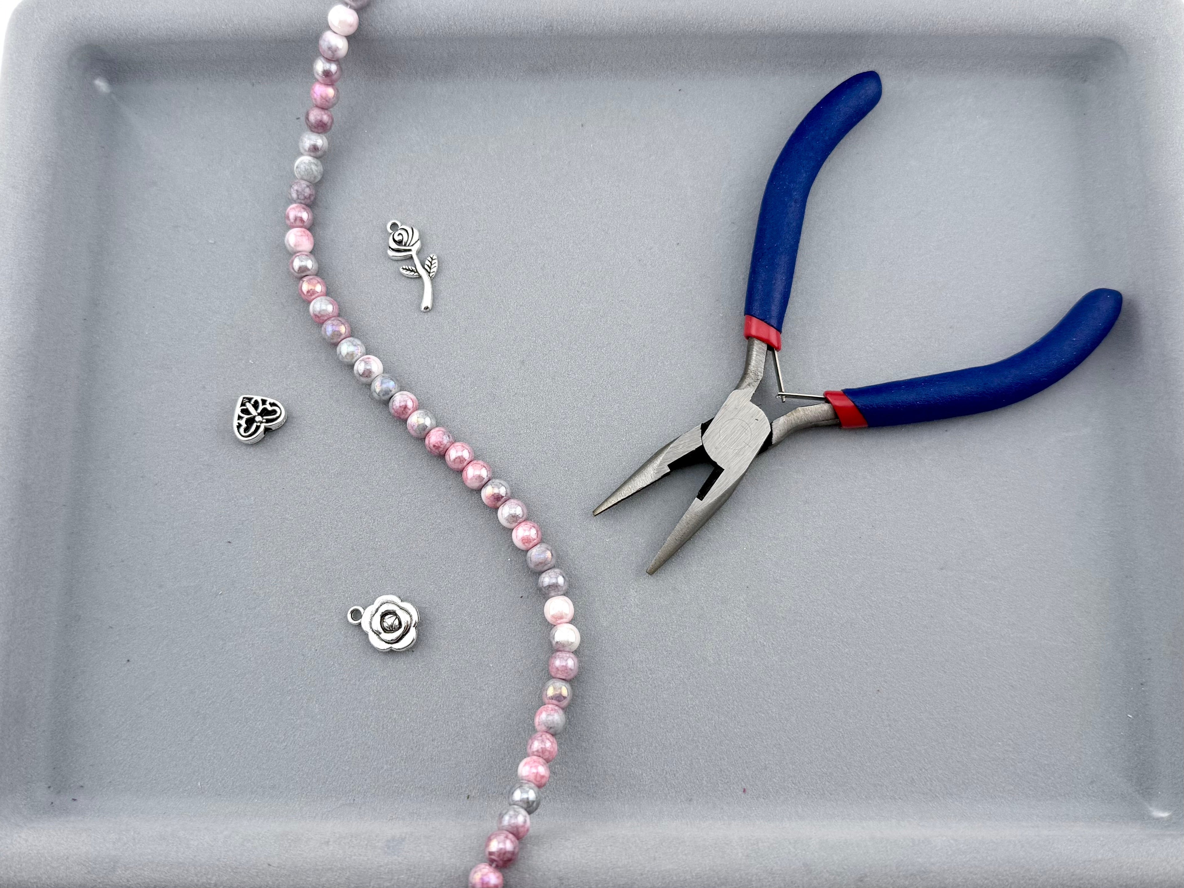6mm Faceted Glass Round Beads Strand Pink-Gray