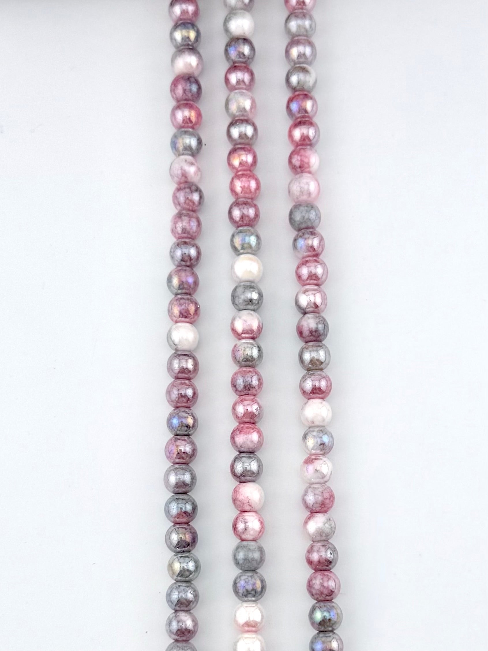 6mm Faceted Glass Round Beads Strand Pink-Gray
