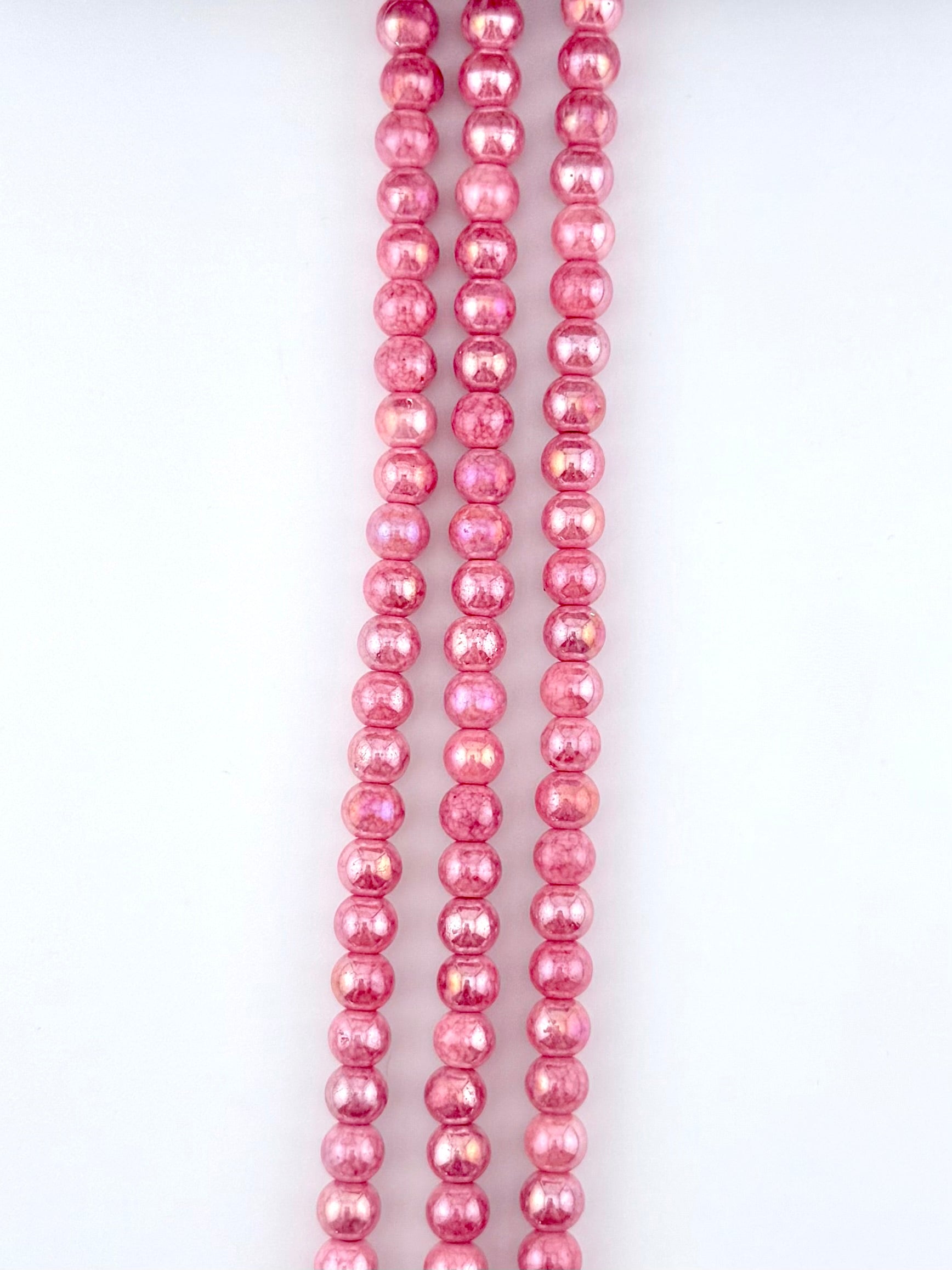 6mm Faceted Glass Round Beads Strand Pink