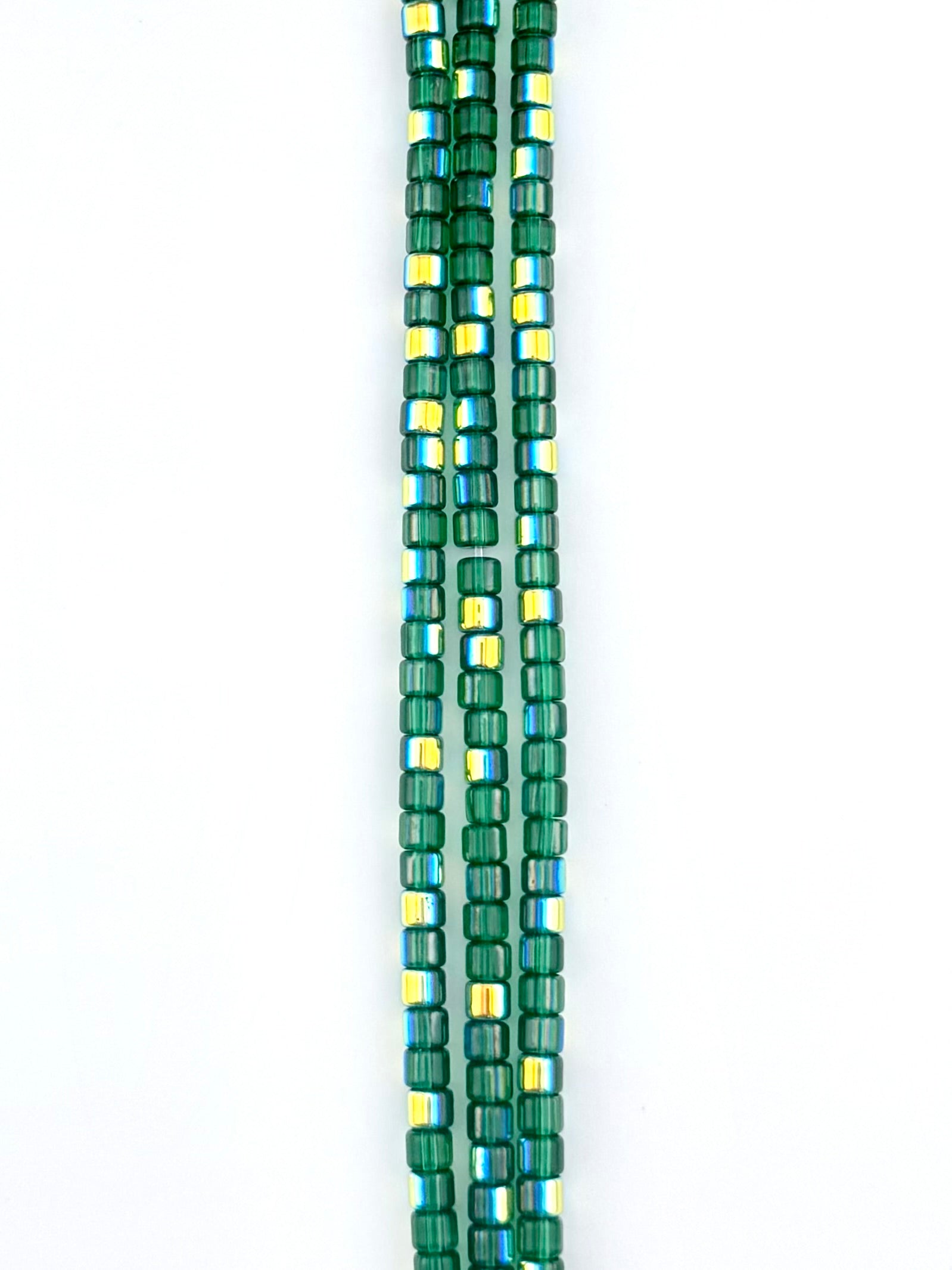 4mm Faceted Glass  Cylinder Beads Strand peacock Dark Green