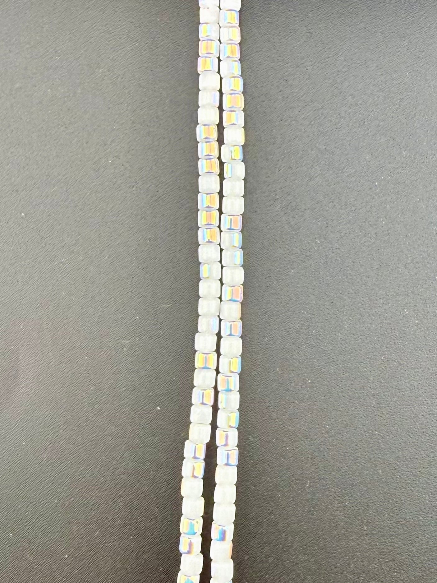 4mm Faceted Glass  Cylinder Beads Strand White