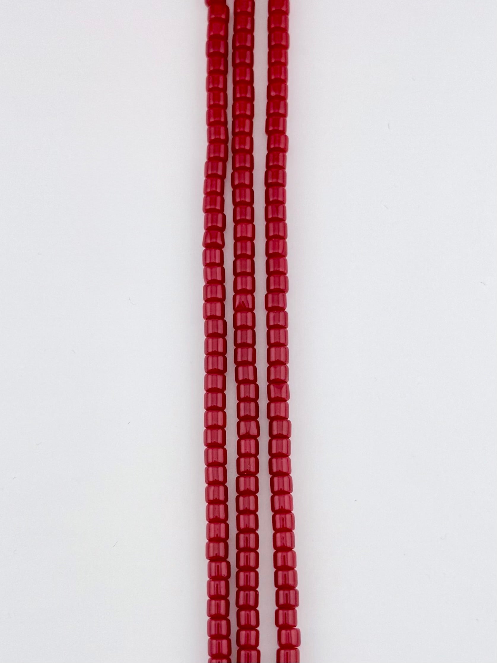 4mm Faceted Glass  Cylinder Beads Strand Mat Red