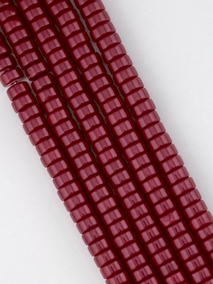 6mm Faceted Glass Cylinder Beads Strand Maroon