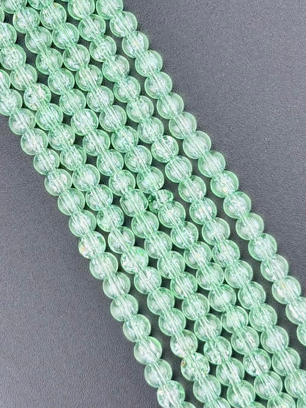 6mm Faceted Glass Crackle Beads Strand Light Green