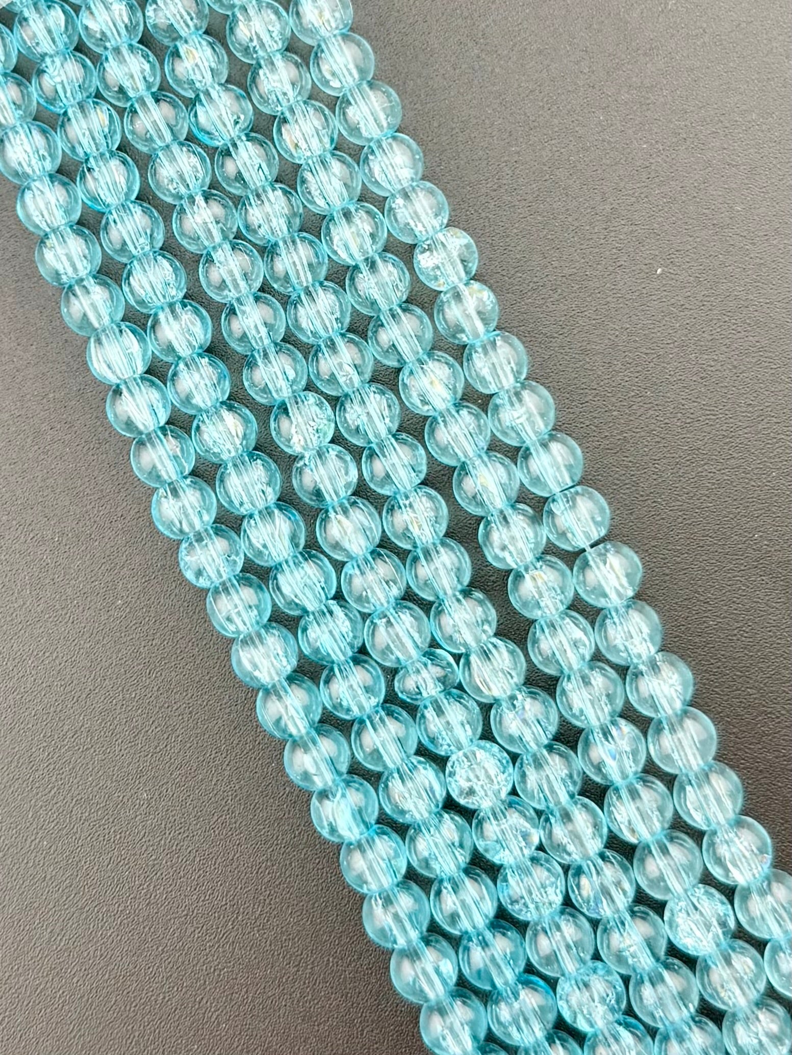6mm Faceted Glass Crackle Beads Strand Light Blue
