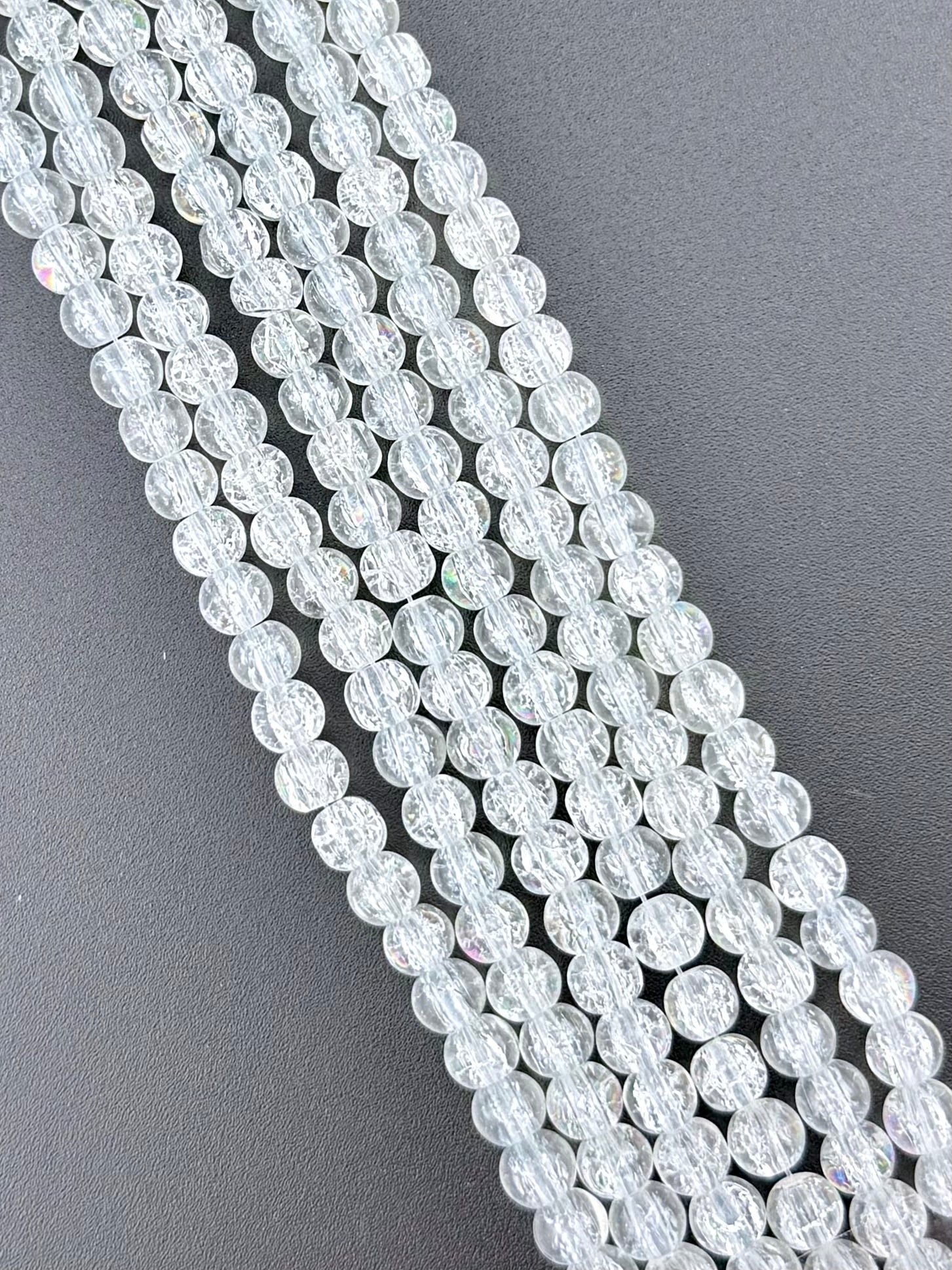 6mm Faceted Glass Crackle Beads Strand Clean