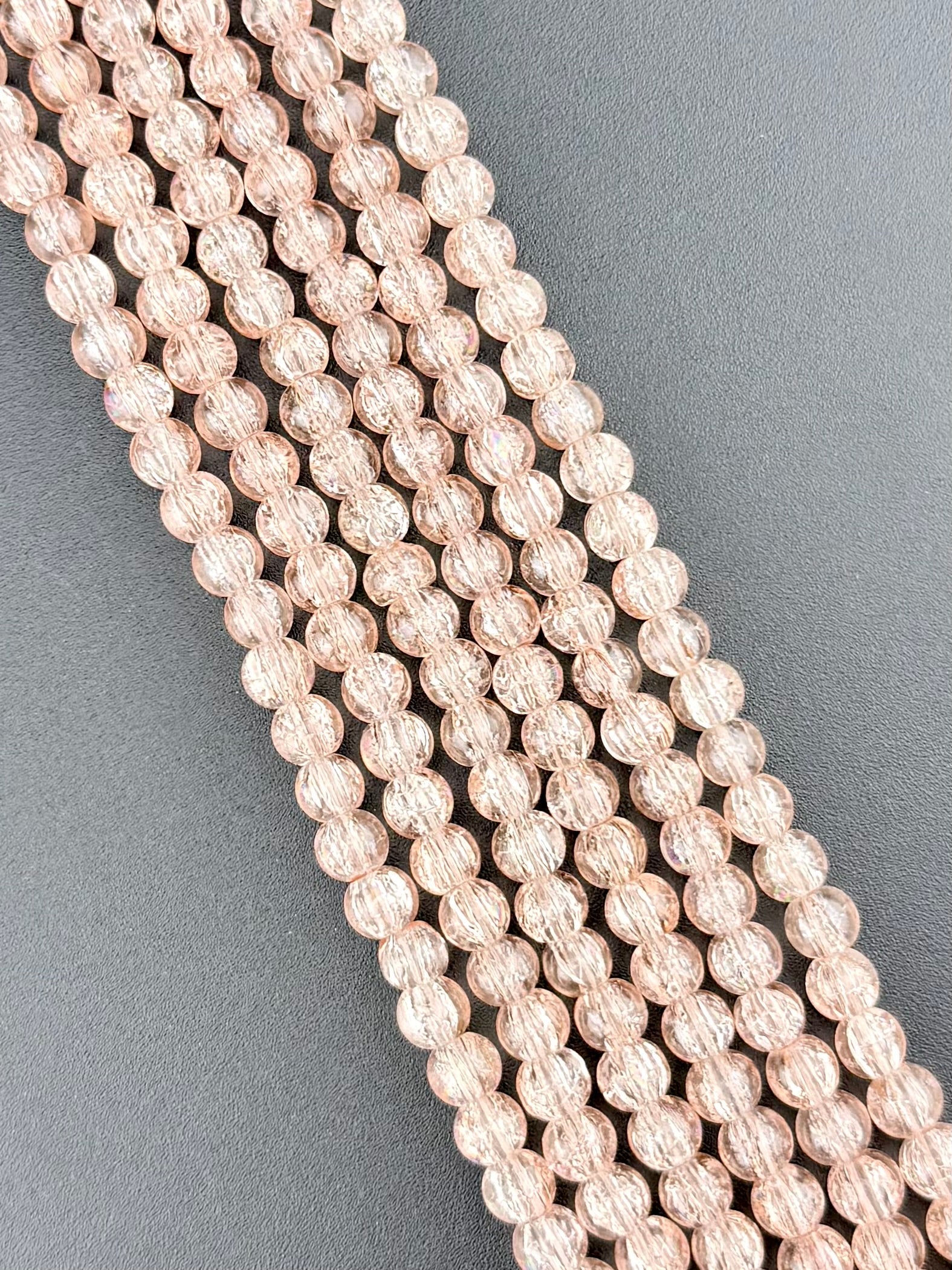 6mm Faceted Glass Crackle Beads Strand Light Pink